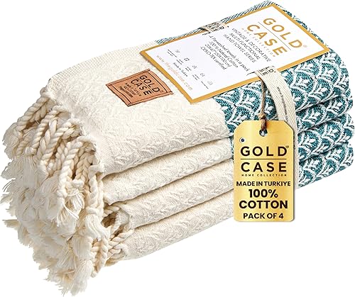 Miniatura 138 de Gold CASE - Juego de 4 toallas de mano turcas para baño, toallas de baño 100% algodón, toalla pequeña de cocina Helen para spa, cara, té y paño