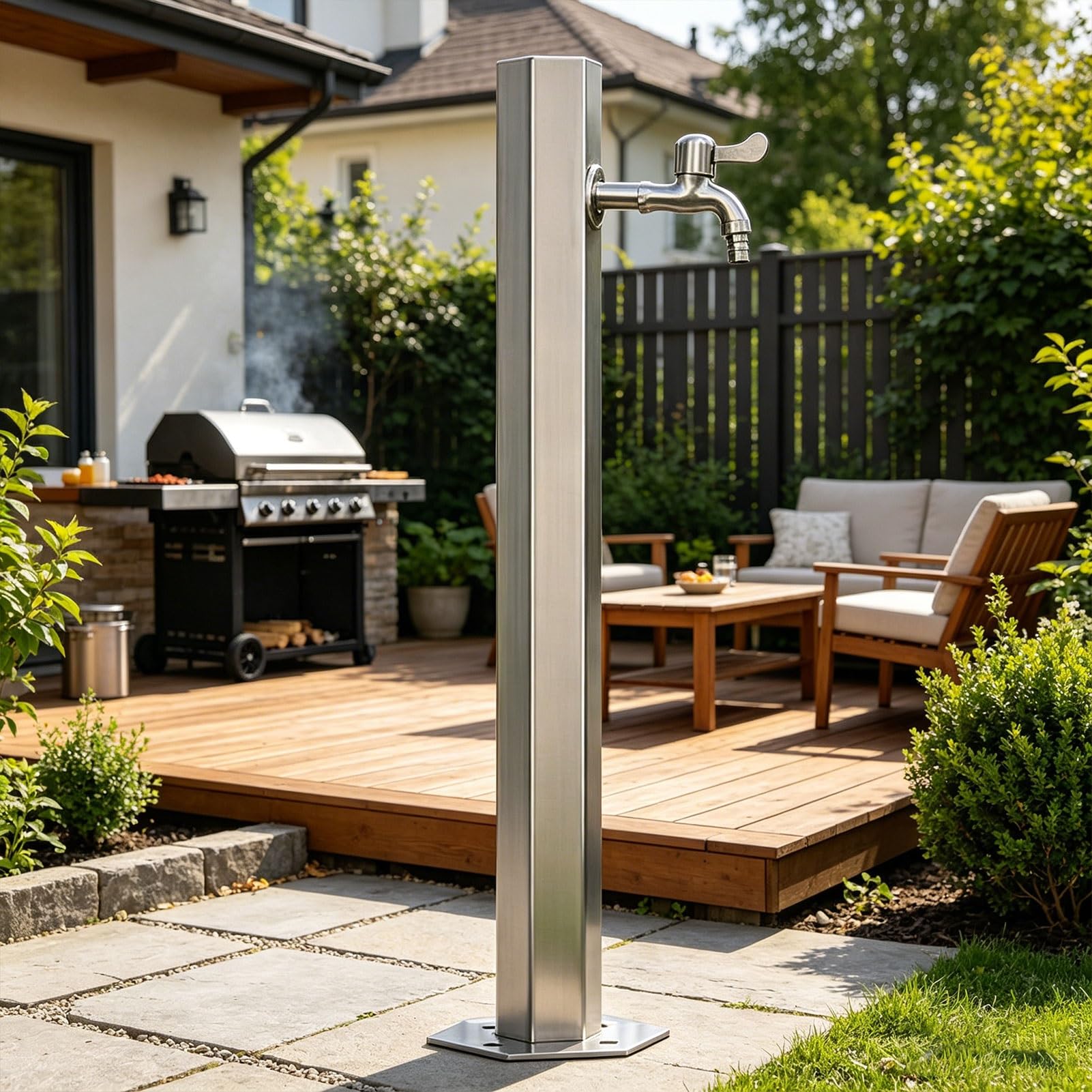 Sxbhdm One Color 304 Stainless Steel Outdoor Garden Water Column With Faucet, Vertical Freestanding Floor Mounted Hydrant Water Tap For Irrigation Washing(Wide Height: 86Cm/33.9In)