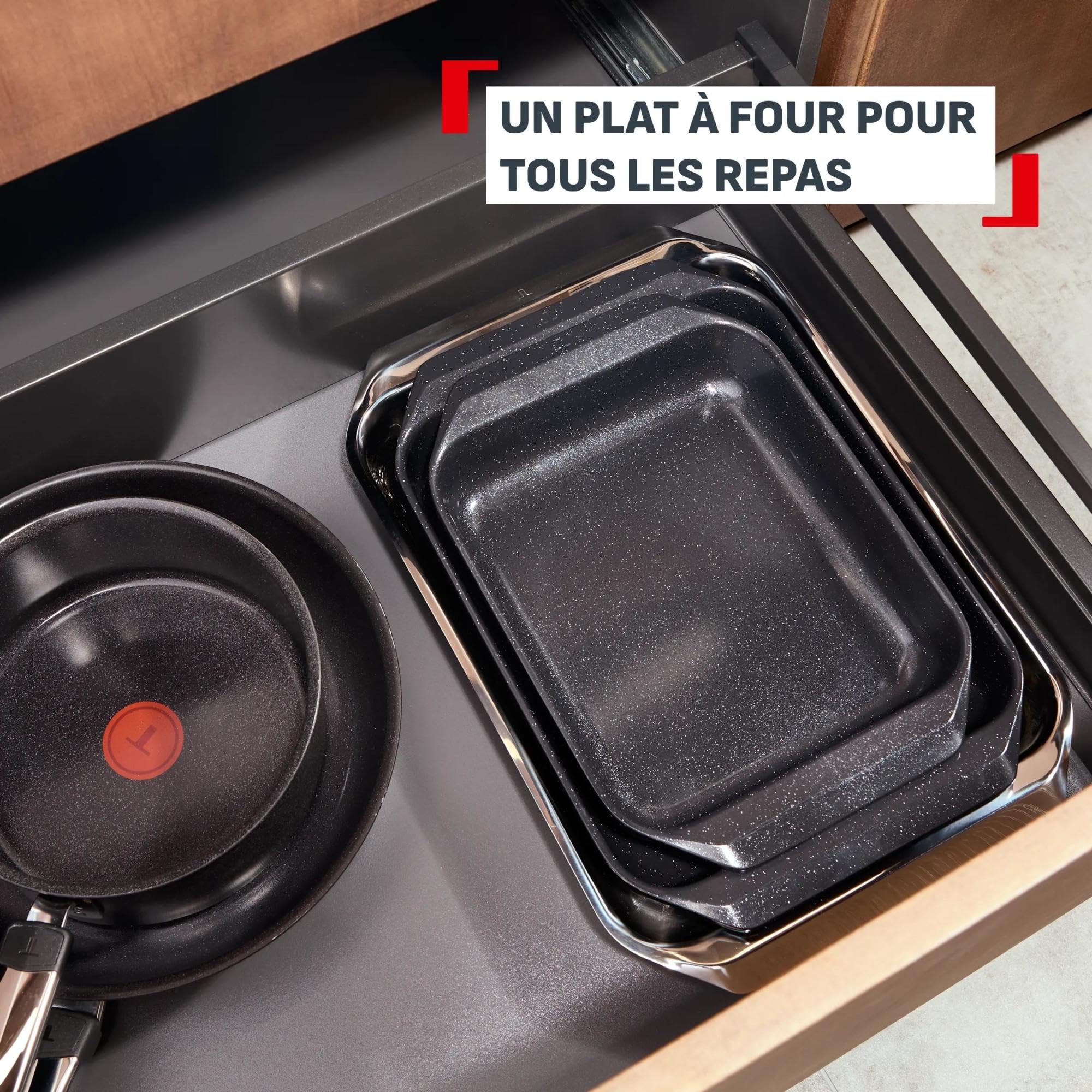 Tefal Excellence Ceramic, Lot de 3 plats à four, Plats petit/moyen en alu et céramique antiadhésifs et grand plat en inox, Garantie 10 ans, J180S304