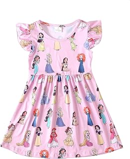Toddler Girls Princess Cartoon Dress Ruffle Bottom Summer Flutter Sleeves Clothes 1-8Y