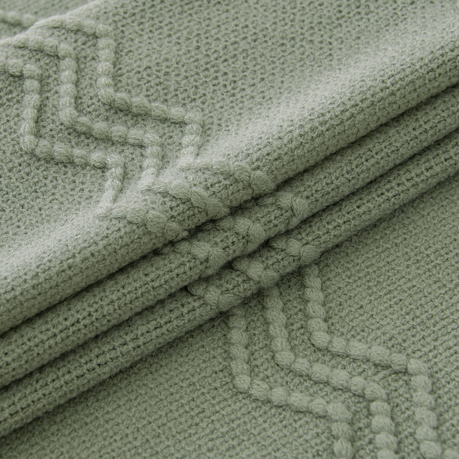 MIULEE Sage Knitted Throw Blanket for Couch Boho Green Textured Cozy Woven Decorative Farmhouse Blanket with Tassels for Sofa Chair Bed Living Room, Lightweight Spring Home Decor 50"x60" - Image 4