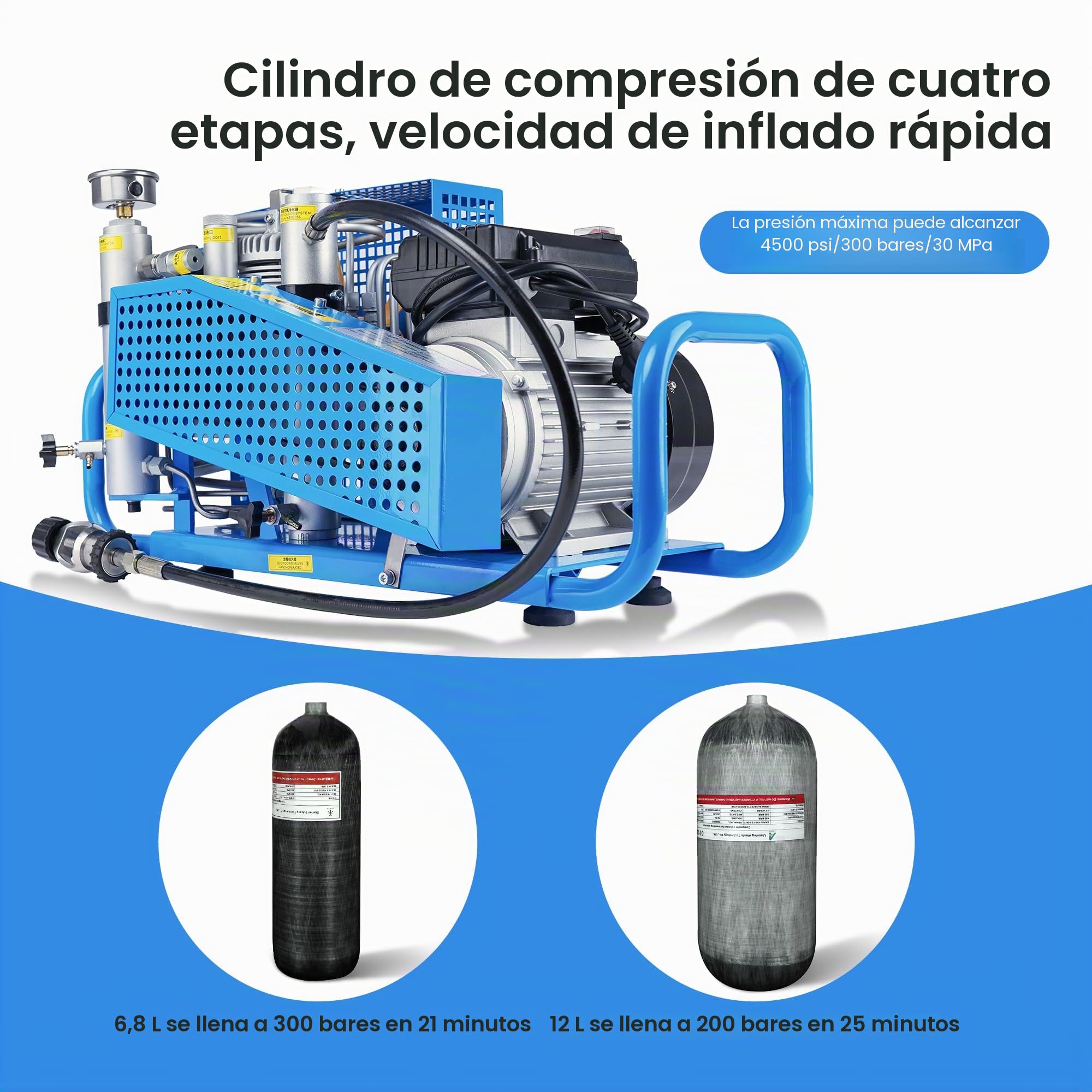 TUXING 4500 Psi/300 Bar Compresor de Aire PCP, Compresor de Aire para Botellas de Buceo, Compresor de Alta Presión para Botellas de Buceo/Rifle PCP/Estación de Llenado de Pistola de Aire para