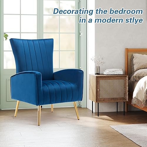 Miniatura 8 de LSSPAID Juego de 2 sillas decorativas de terciopelo, tapizadas de tela moderna, sillas para sala de estar, sillones con respaldo de ala y patas de