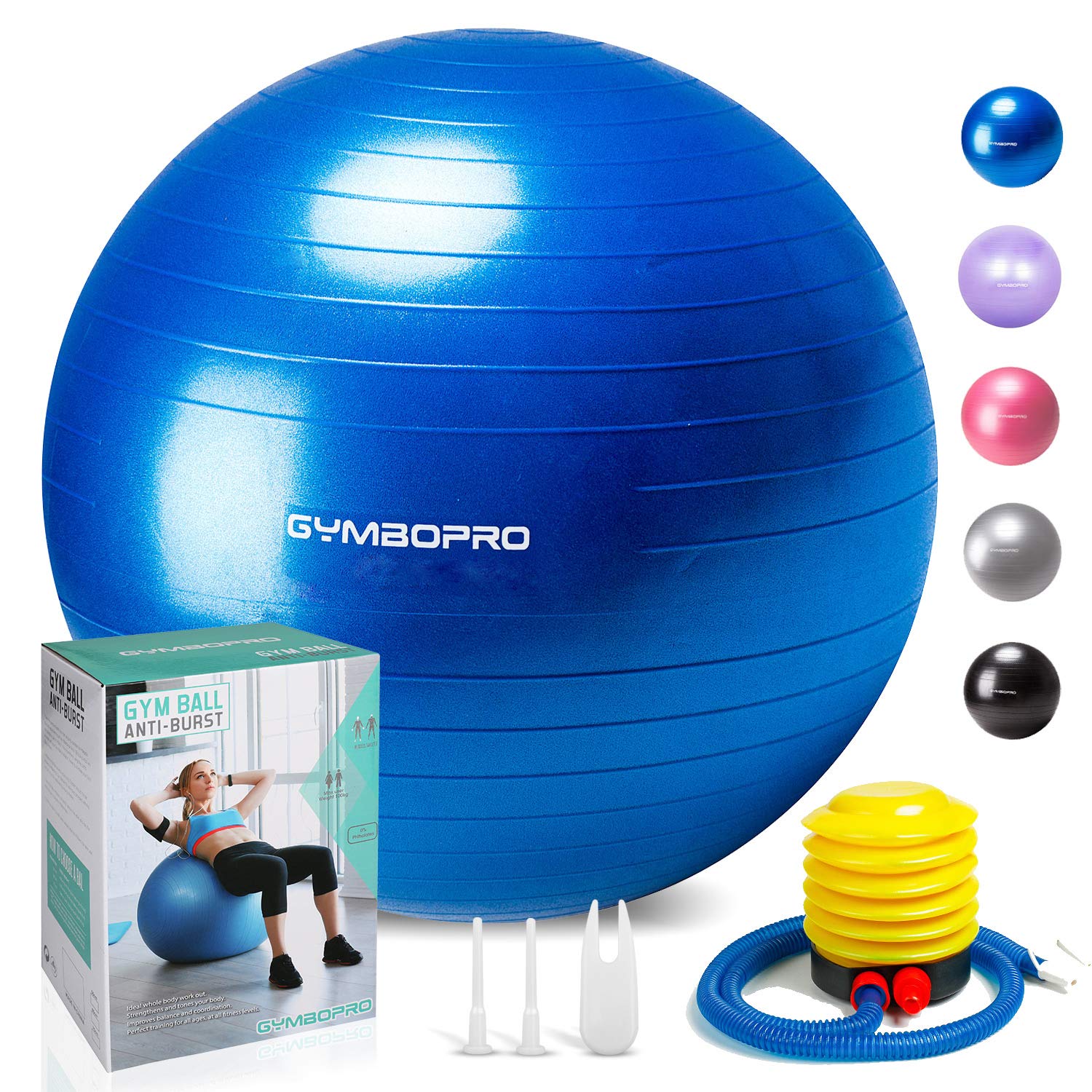 GYMBOPRO Exercise Ball (55-75cm) Heavy Duty Stability Ball Chair Anti Burst Birthing Ball with Quick Pump for Gym, Fitness, Balance, Pilates & Yoga