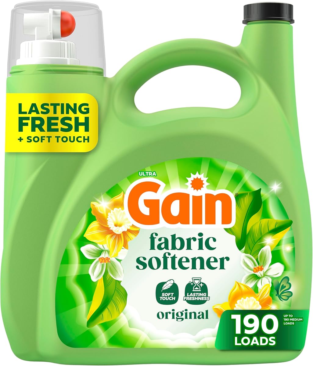 Gain, suavizante líquido para ropa, acondicionador para ropa, aroma de larga duración, suaviza, frescor, ayuda con la estática y las arrugas, aroma original, 140 fl oz (el embalaje puede variar)