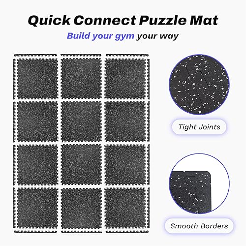 Miniatura 5 de AIRHOP Alfombrillas de equipo de ejercicio de 0.56 pulgadas de grosor de 48 pies cuadrados, 12 azulejos superiores de goma mejorados con espuma EVA