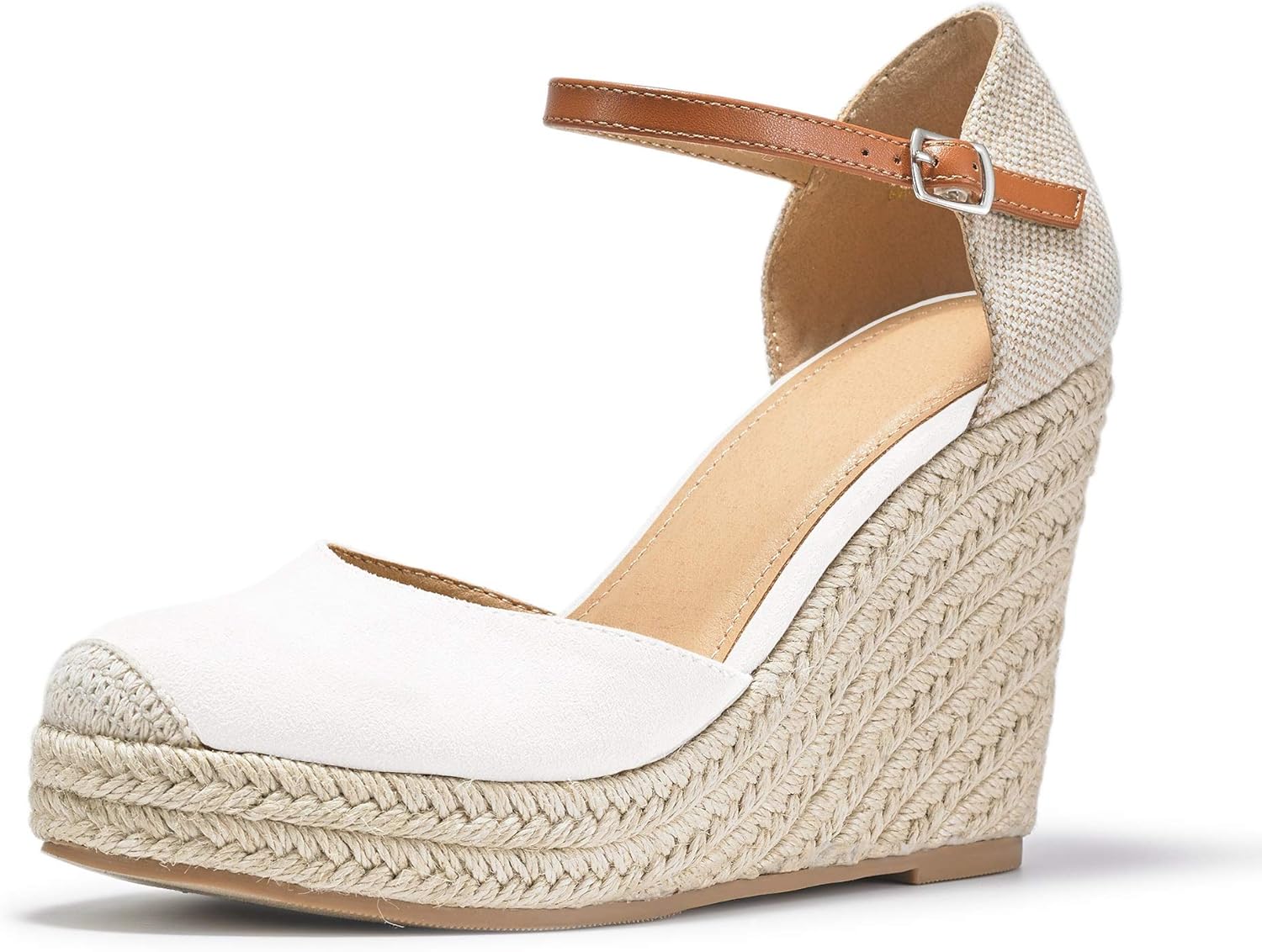 FISACE Womens Summer Espadrille Heel Platform Wedge Sandals Ankle Buckle Strap Closed Toe Shoes