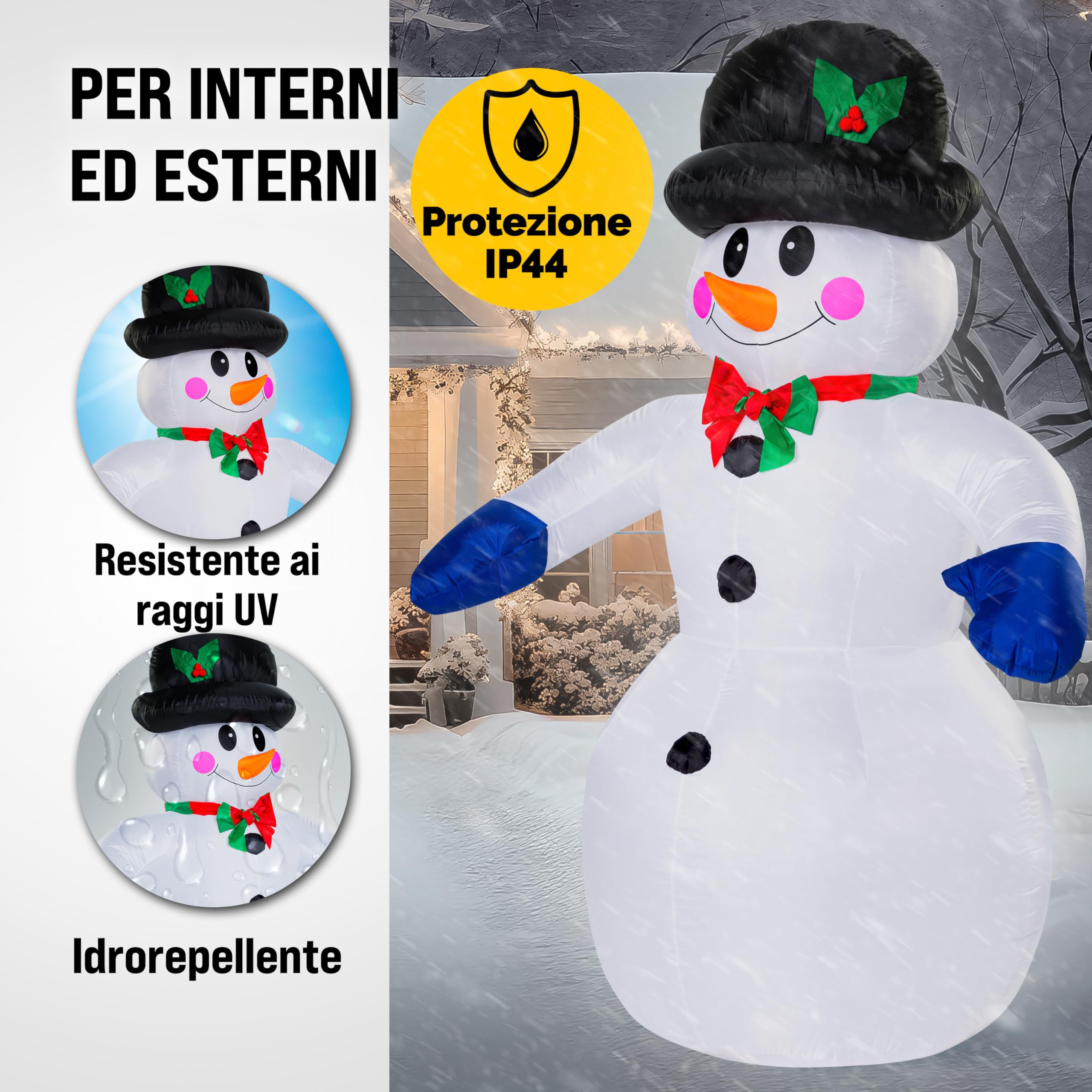 MONZANA® Pupazzo di Neve Gonfiabile XXL 240cm Luci LED Decorazione Natalizia Giardino Addobbi Natale Esterni Interni