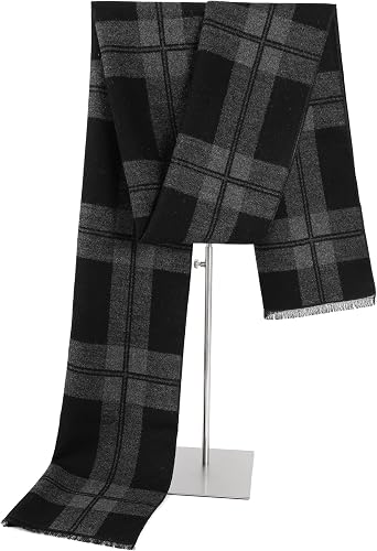 Winter Scarf For Men Ultra-Soft Plaid Tassel Men Scarf Warm Soft Cashmere Feel 73"12"