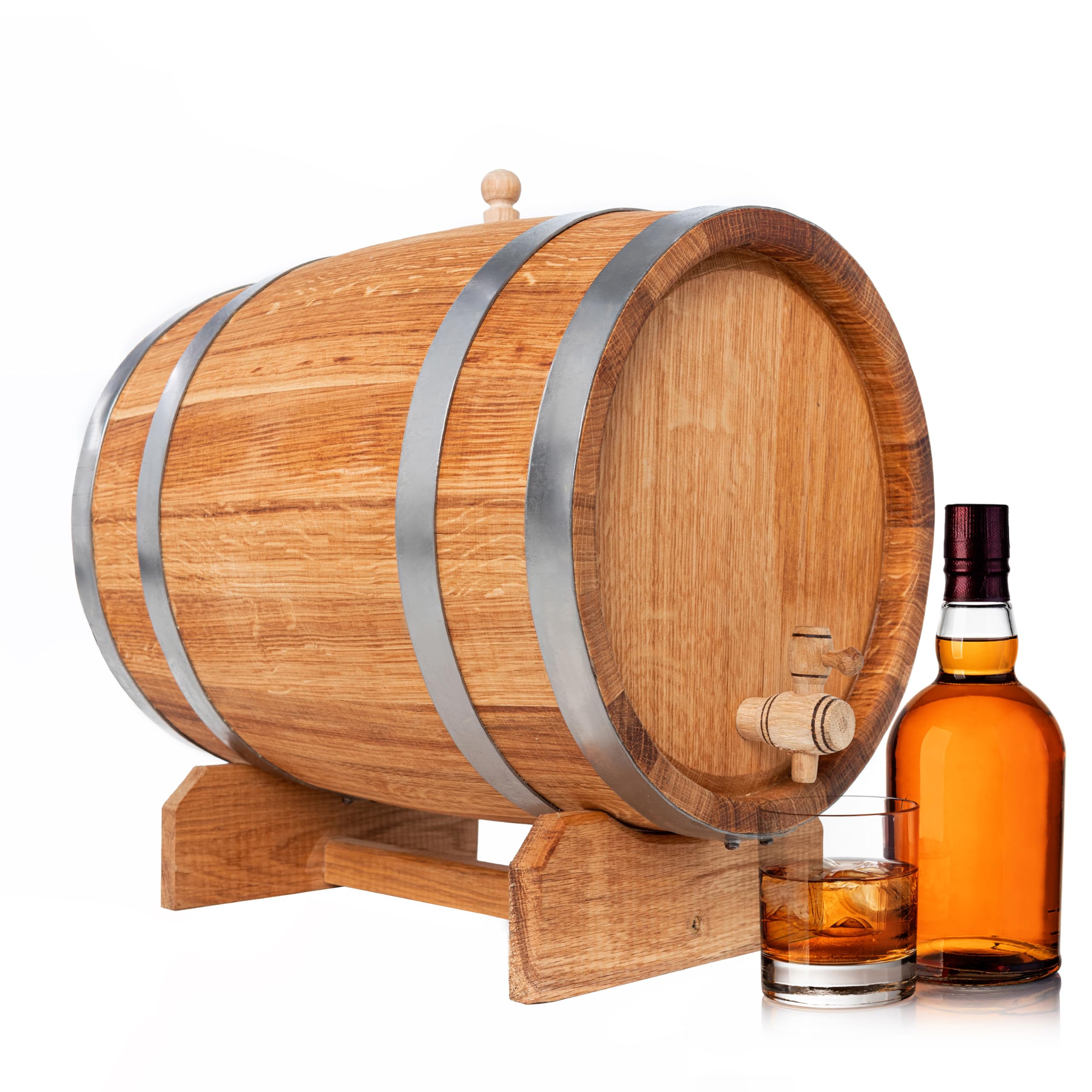 Barril Madera 50L - Barril Pequeño de Roble para Alcohol - Barrica de Vino - Mini Bar con Dispensador de Whisky - Barril Vino 50 litros - Ideal para Degustaciones o como Regalo