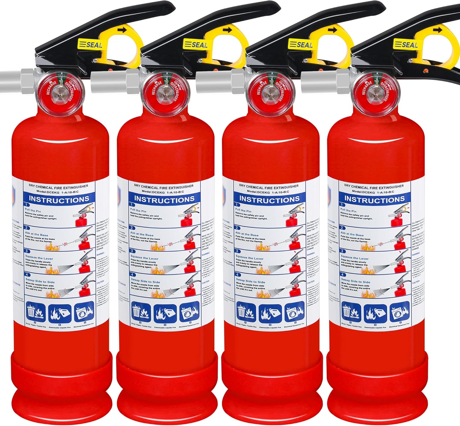 Jasvellybrand 4-Pack 2.5 lb ABC Dry Chemical Fire Extinguishers 1A:10B:C - Quick Release for Home, Kitchen, Car, Boat, Electrical & Grease Fires
