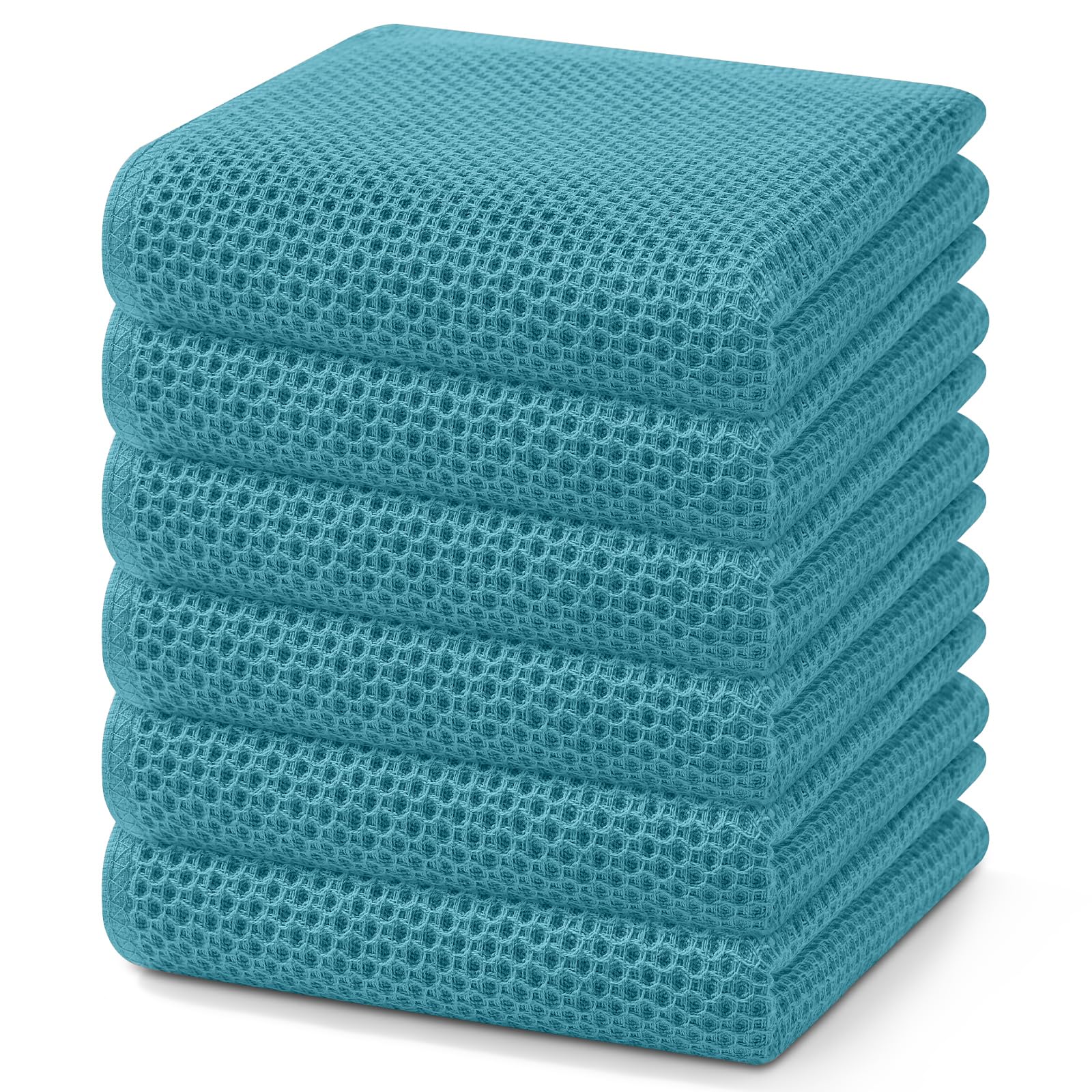 Homaxy 100% Cotton Waffle Weave Kitchen Dish Towels 6-Pack, Lake Blue