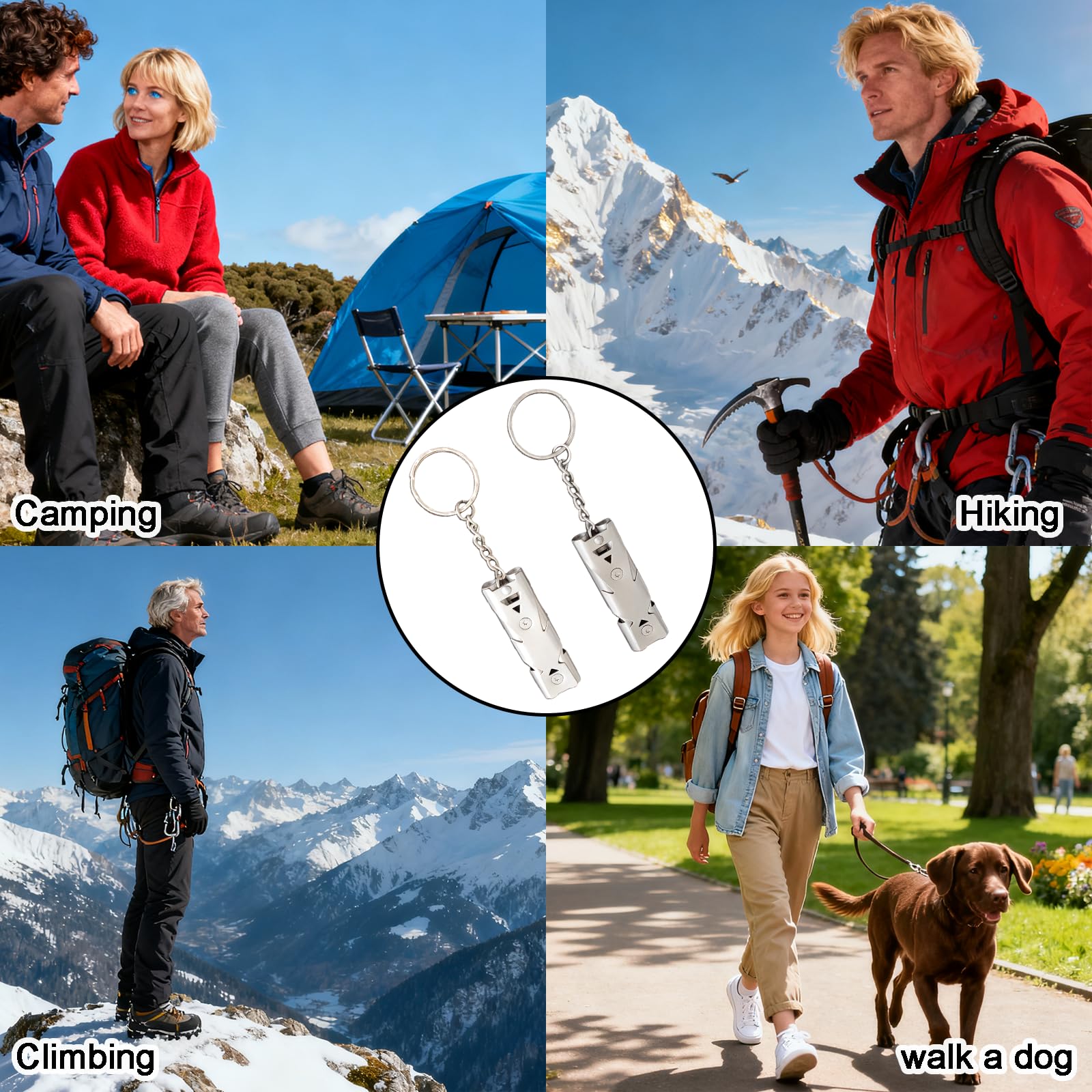AzureRay Silbato de Emergencia y Silbato Supervivencia - Juego de 2 Silbatos de 150 dB para Actividades al Aire Libre, Supervivencia, con Mosquetón, Ideal para Senderismo, Camping y Emergencias