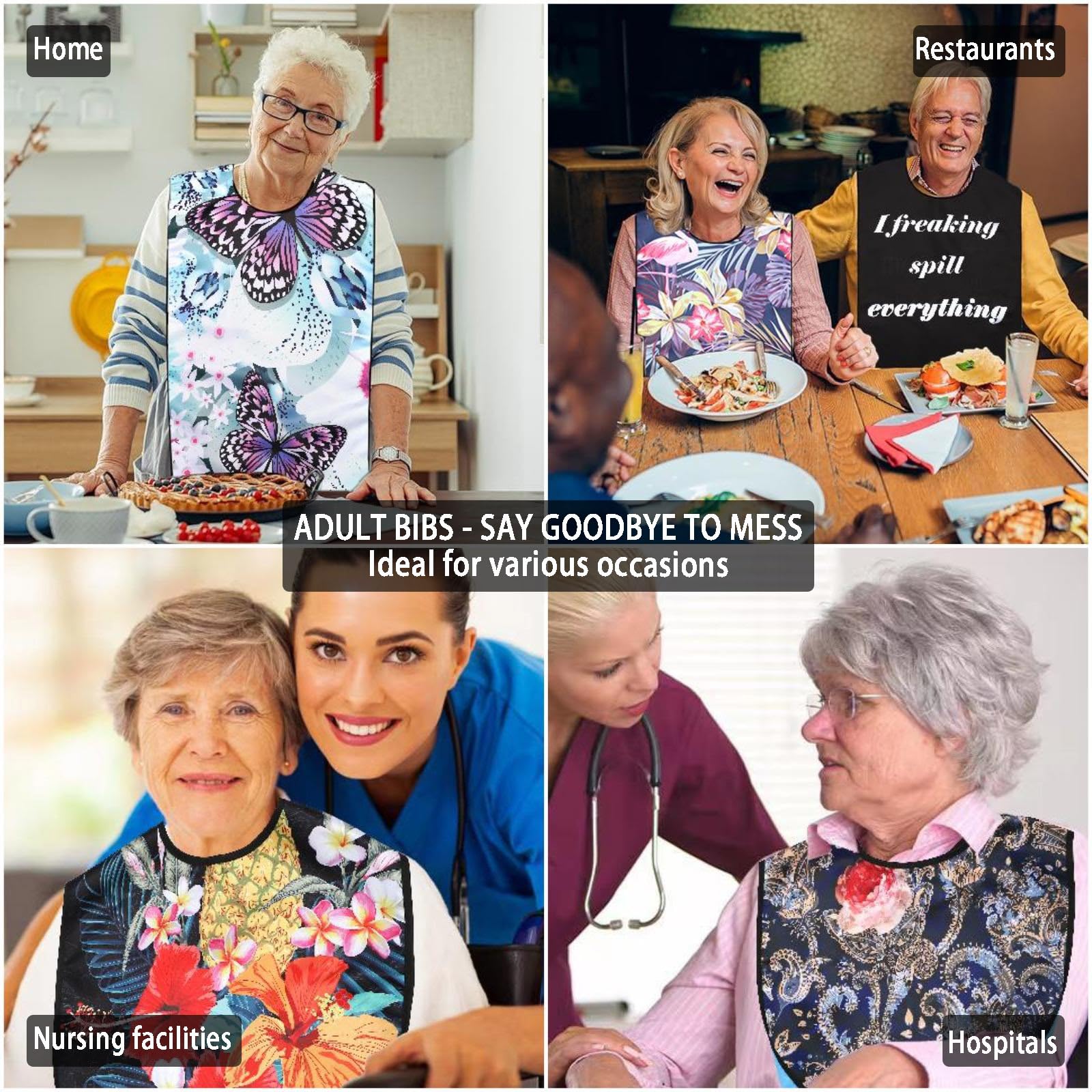 Baberos para adultos para mujeres y hombres, baberos para adultos, para comer, productos de asistencia alimentaria para adultos mayores, postrados en cama