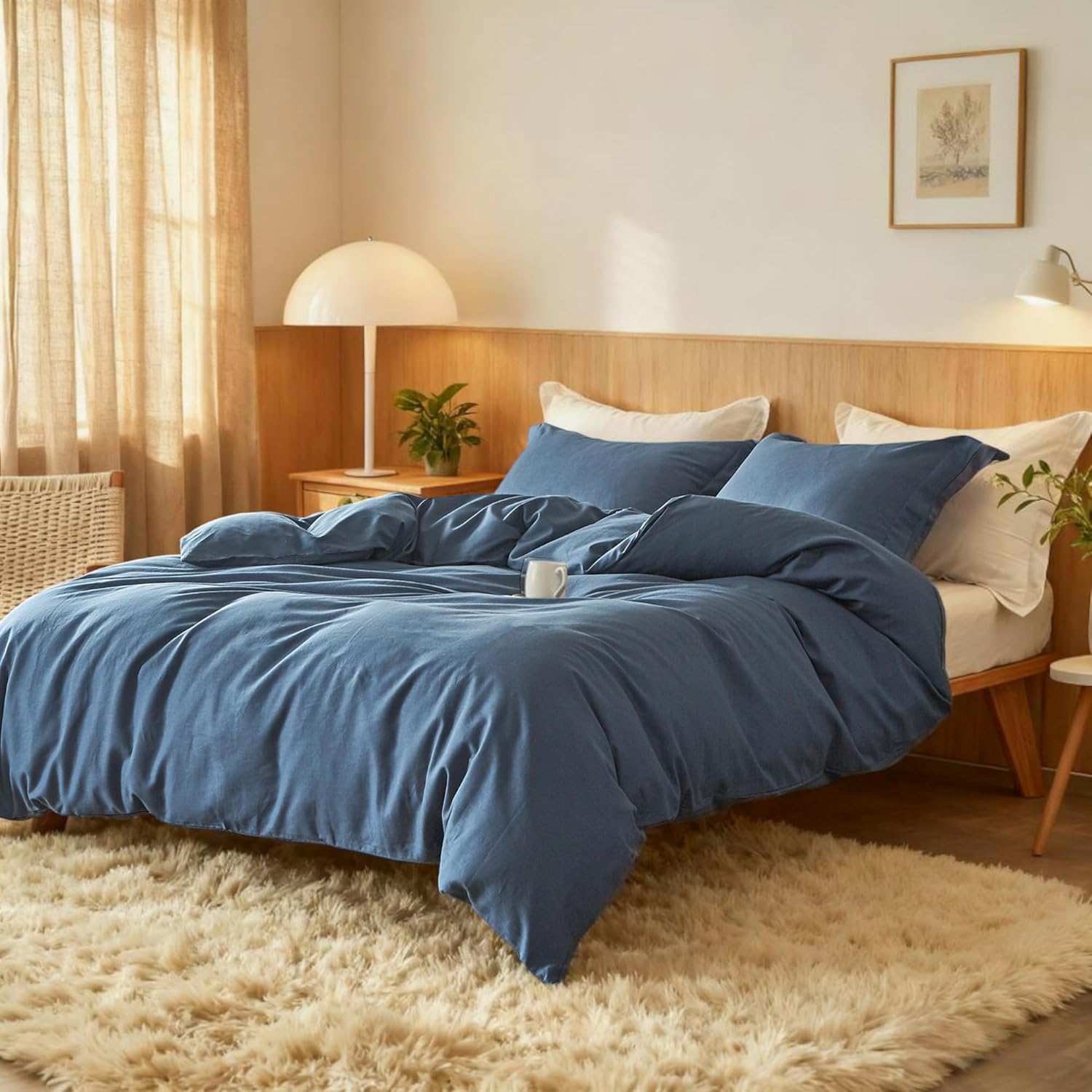 Simple&Opulence French Linen Duvet Cover Set 104"x 92"- 3 Pieces (1 Comforter Cover,2 Pillowcases)-Natural Flax Cotton Blend-Solid Color Breathable Farmhouse Bedding-Navy Blue, King - Image 2