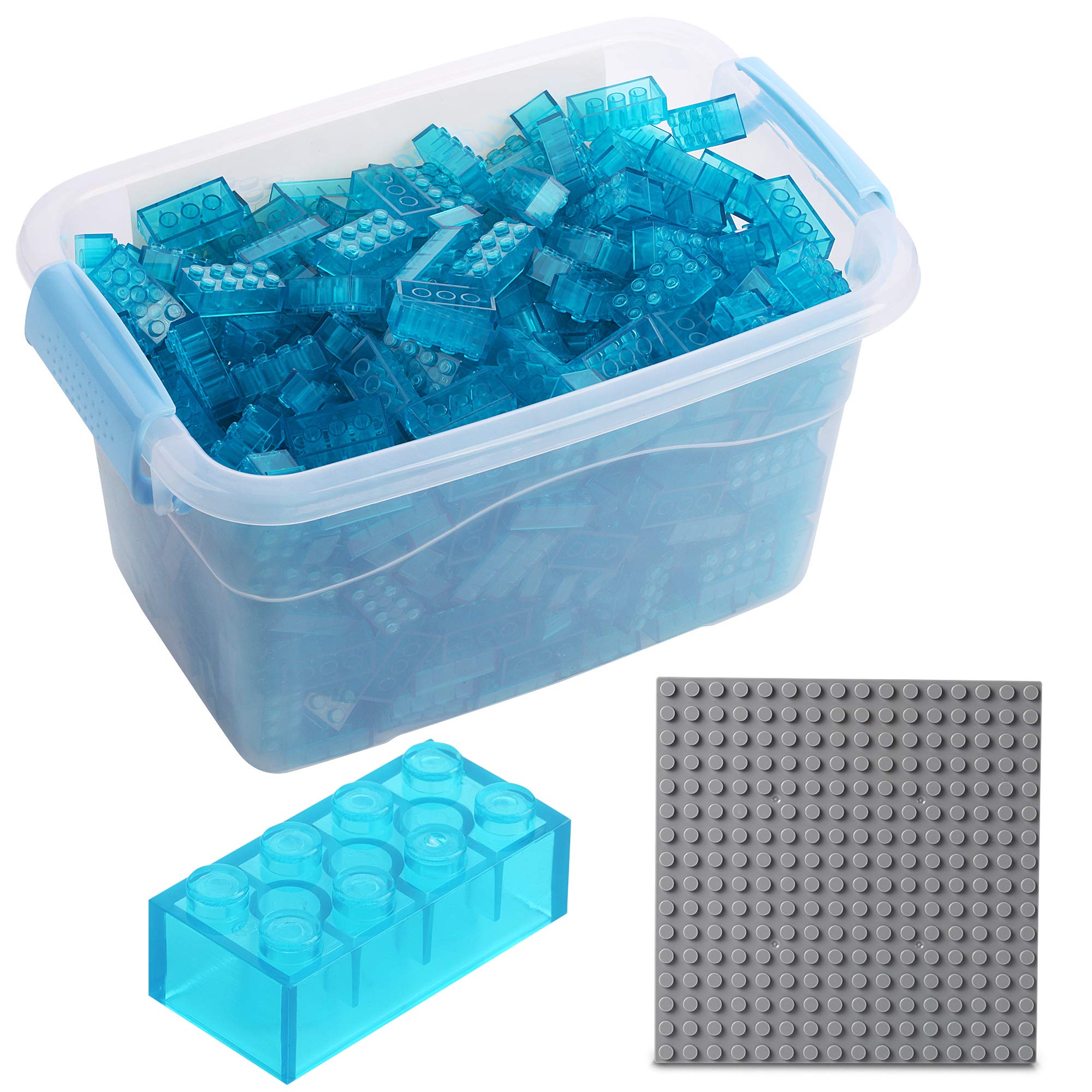 Katara Bloques de construcción - 520 Piezas, compatibles con Todos los demás Fabricantes - Incluyendo la Caja y la Placa Base, Azul Transparente