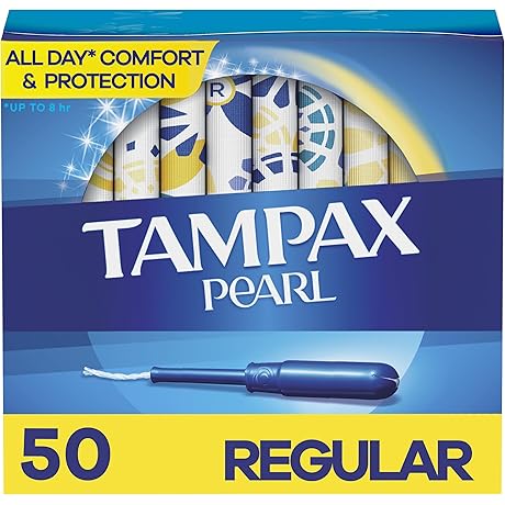 Tampax Pearl Tampons Regular Absorbency, Leakguard Braid Unscented 50ct