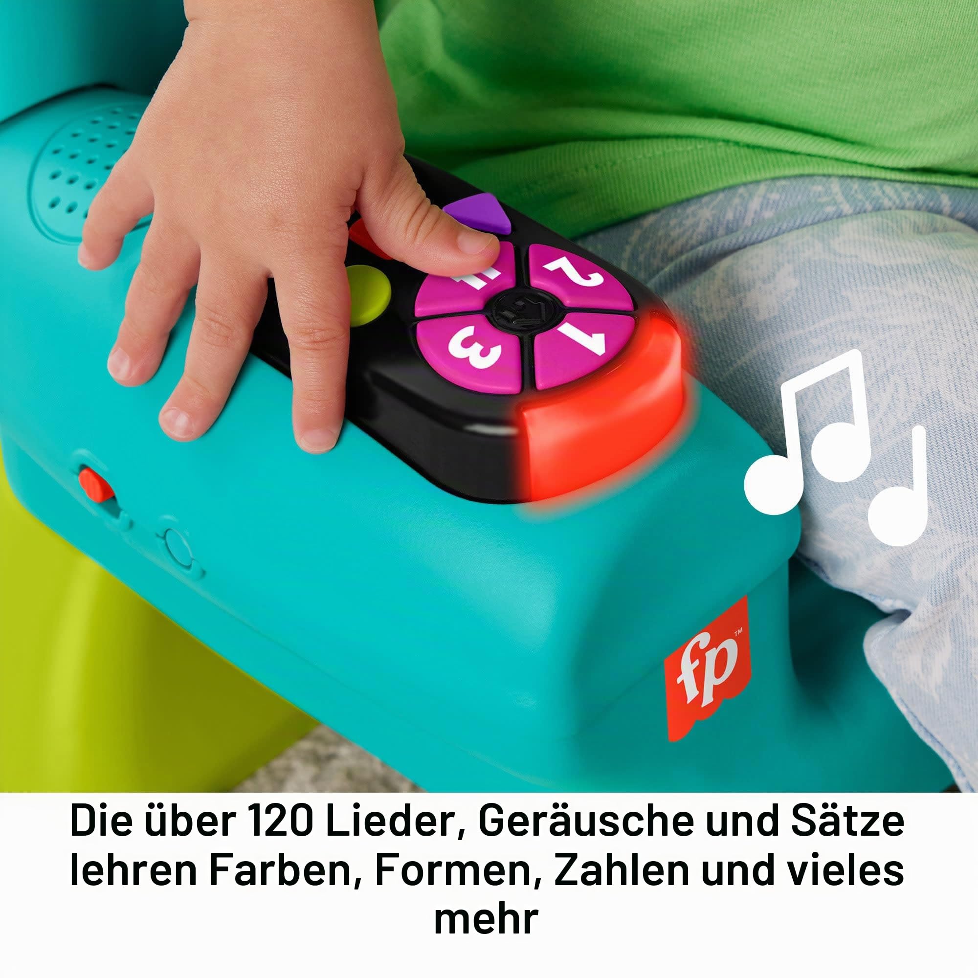 Fisher-Price Lernspaß, Lernspielzeug für Kleinkinder, Lernspaß-Stuhl, türkisfarben, Version: Englisch; Italienisch; Portugiesisch; Spanisch, HYR96