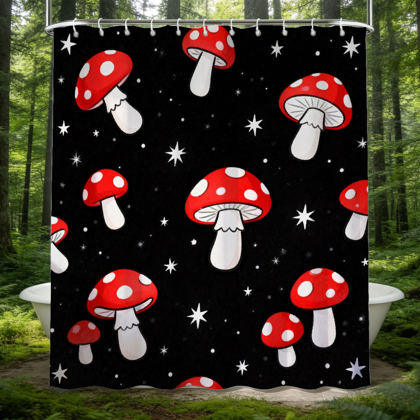 Hongduo 3D Mushroom Shower Curtain for Stalls Bathtubs Cartoon Bathroom Decor Shower Curtain Set Polyester Fabric Waterproof 180x200cm/71X79 Inch with Hooks