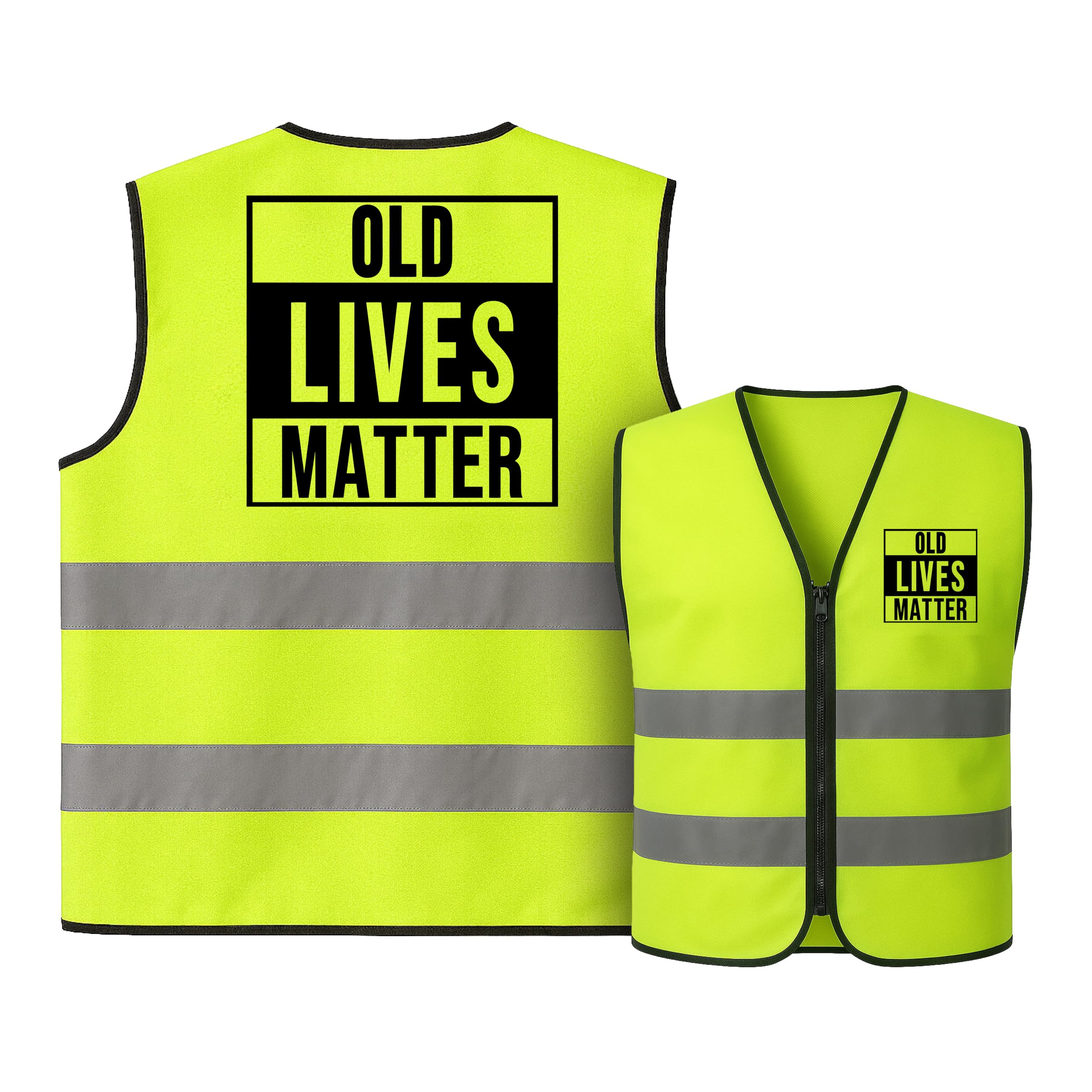 CROWNLY CRYSTAL® OLD LIVES MATTER Hi Vis Vest – Reflective Safety Wear – Funny Novelty Present for Men – Retirement & Birthday Idea for Seniors – Neon Gear – Humorous Safety Clothing