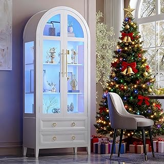 Vlsrka 71 Inch Arched Curio Cabinet, 4-Tier Display Cabinet and 2 Drawer...