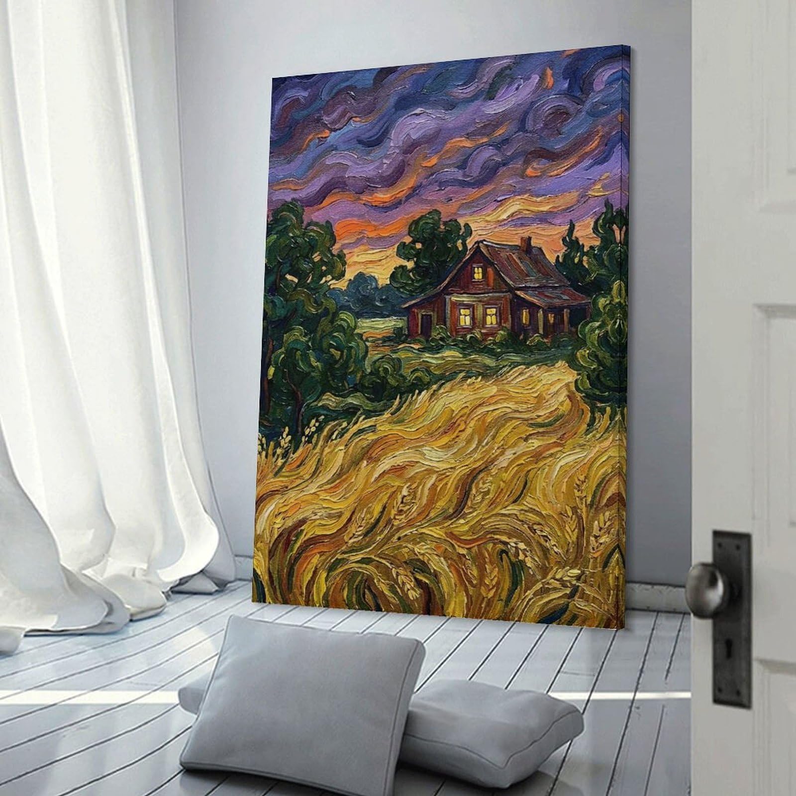 Junmoney Impressionist Painting of A Rural Sunset Canvas Wall Decor 20x30inch(50x75cm), for Calm Bedrooms, Home Corners Or Flats, A Warm Accent for Relaxed Interiors