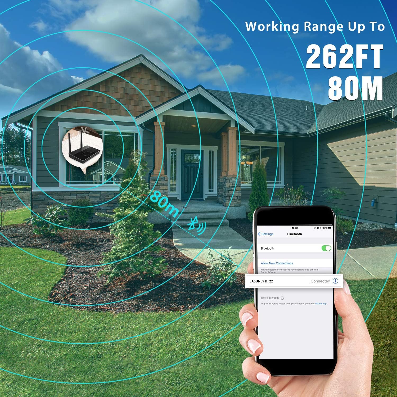 LASUNEY Bluetooth 5.0 Transmitter Receiver working range up to 262ft (80m)