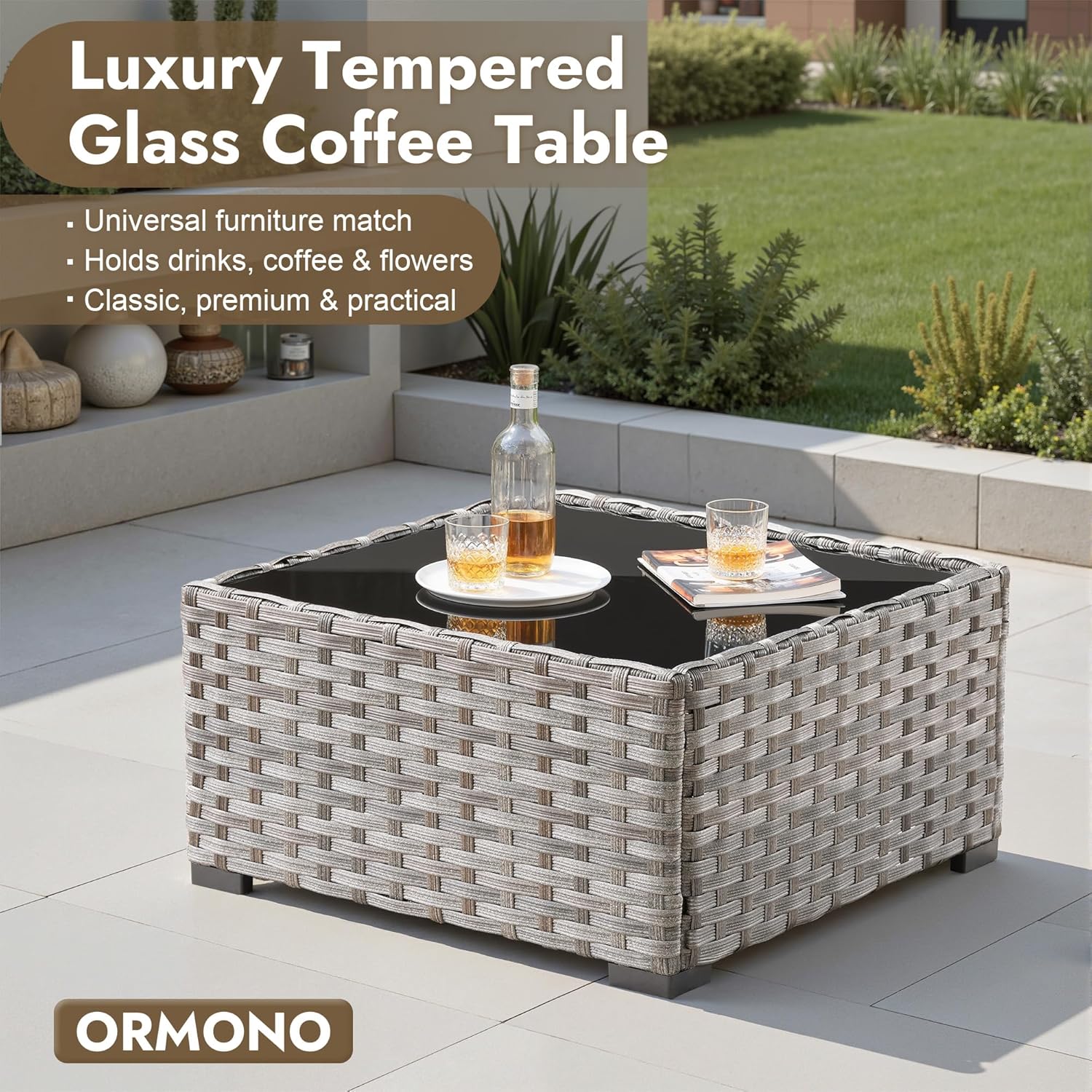 6 Pieces Patio Furniture Set, Wicker Outdoor Sectional Sofa with Coffee Table Comfy Cushions, Modern Modular Deep Seat Rattan Couch Conversation Set for Backyard Porch Yard,Beige