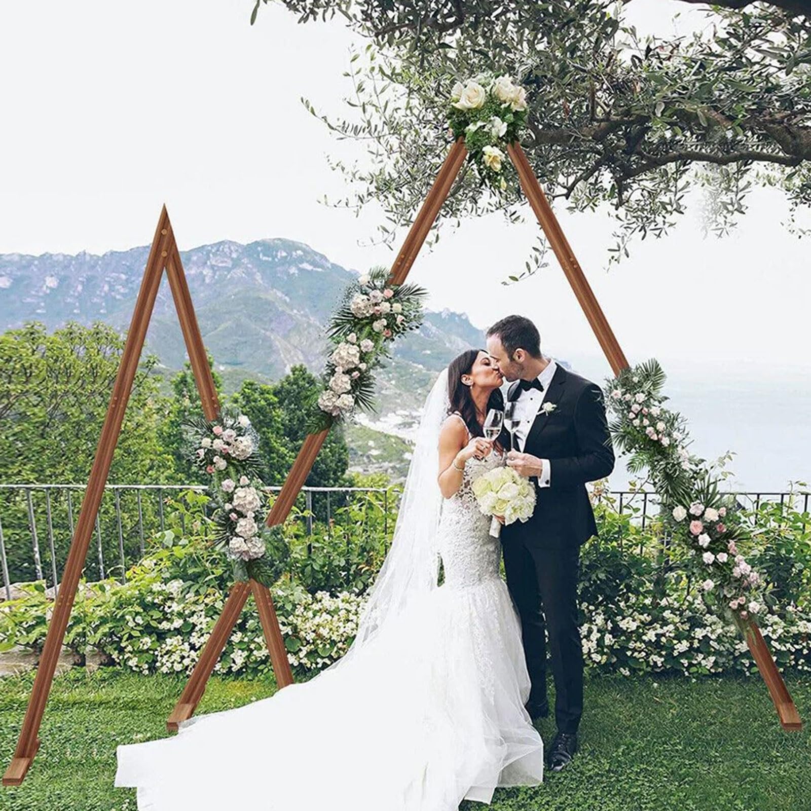 Dreieckiger Bogen aus Holz, für Garten, Hochzeit, Party, Hochzeit, Zeremonie, Holzbogen, Kulisse, Ständer, Holzbogen, Dekoration, rustikale Hochzeitsbogen-Dekorationen