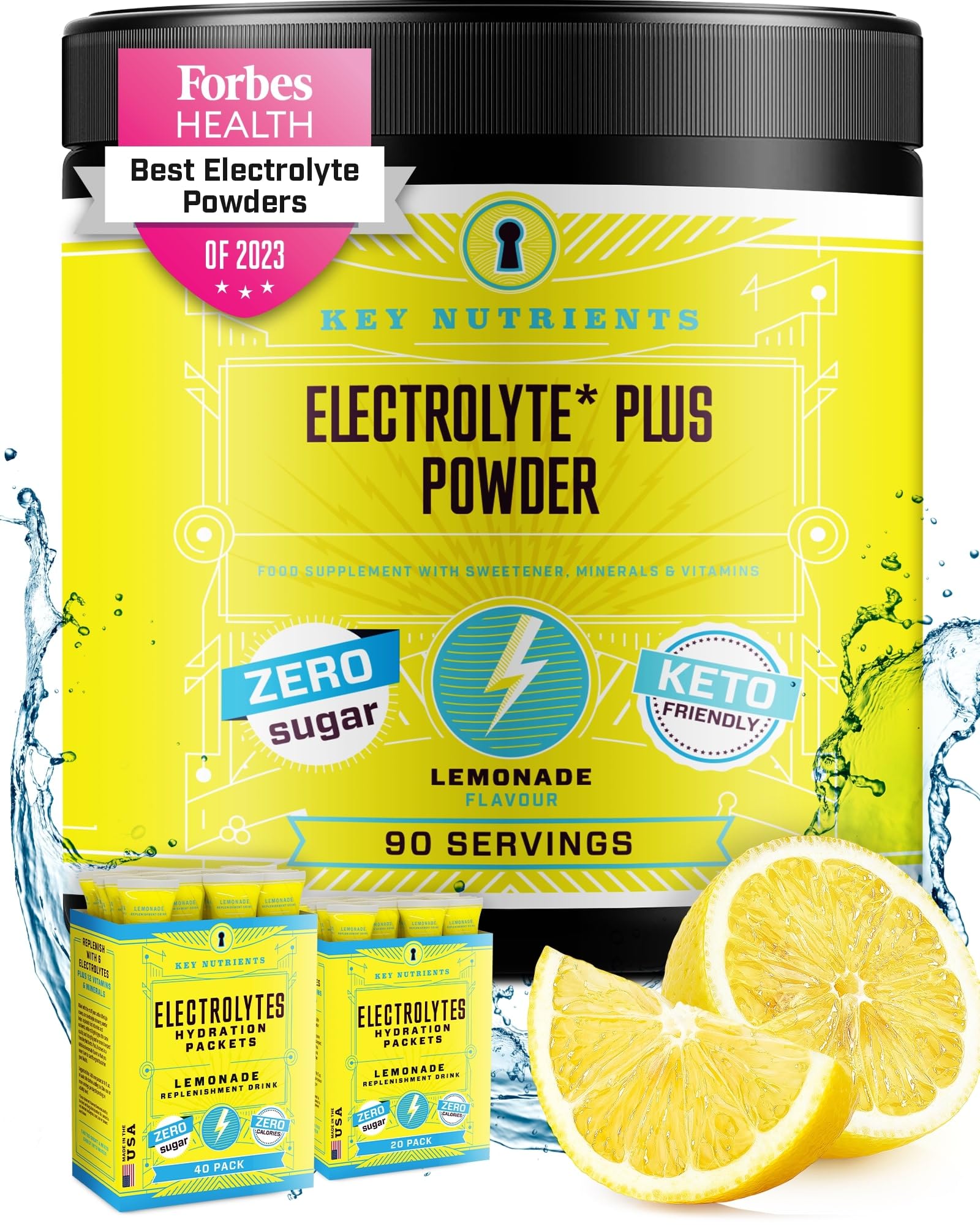 Multivitamin Electrolytes Powder No Sugar - Refreshing Lemonade Electrolytes - Sodium & Energy Supplement - Hydration Powder - No Calories - 4 g x 90 Servings (360 Grams)