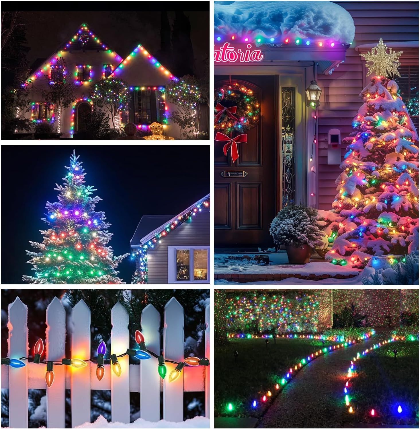 C9 Christmas String Lights, 25FT 26 Bulbs Bright & Multicolor Outdoor Christmas Lights, Outdoor Indoor Xmas Roofline Backyard Garden Patio Home Holiday Decor, Waterproof Extendable Green Wire