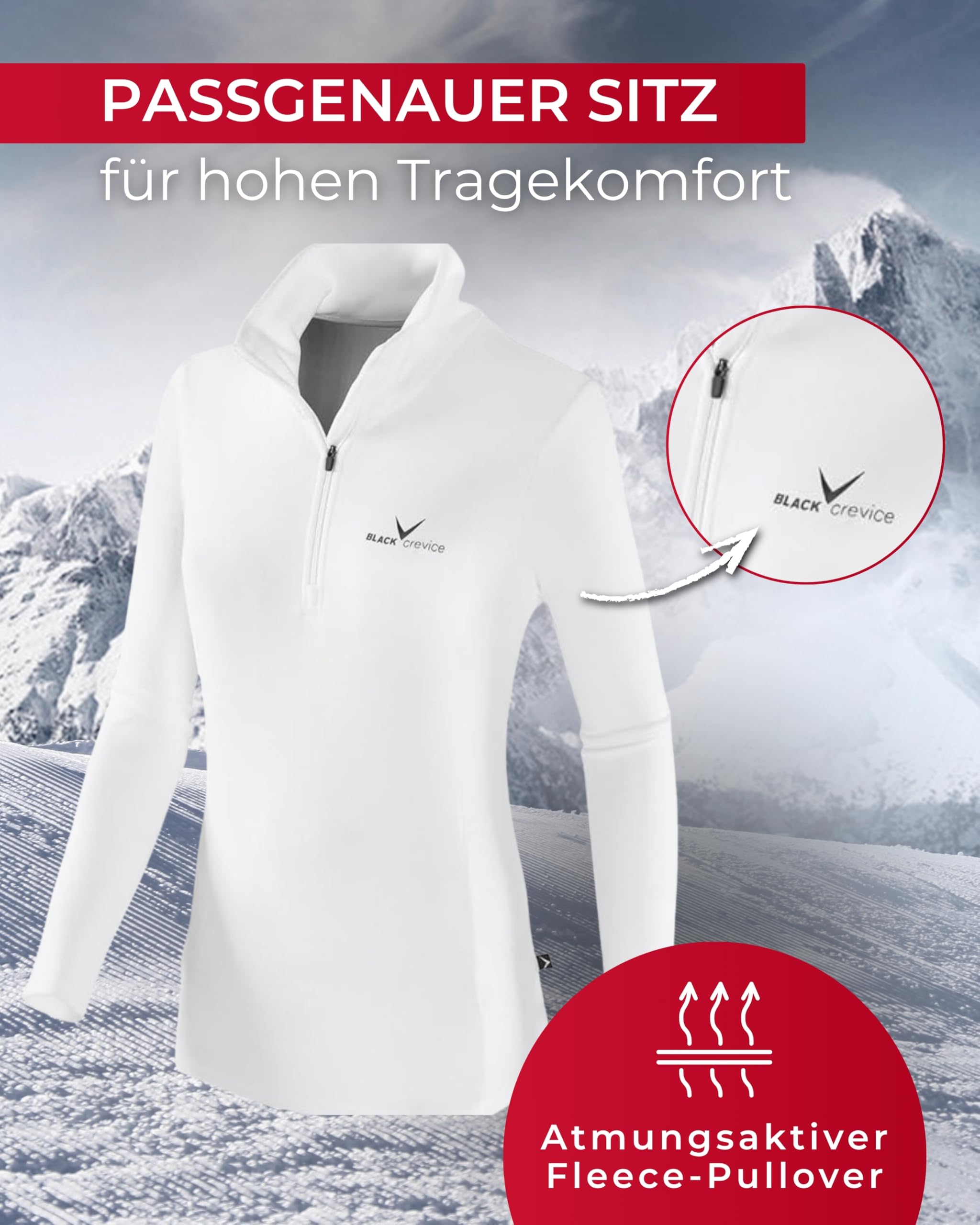 BLACK CREVICE Damen Fleece-Skirolli I Ski-Pullover für Damen in verschiedenen Farben & Größen I Damen-Funktionsshirt I Damen Skirolli mit Reißverschluss I Midlayer aus 100% Microfleece