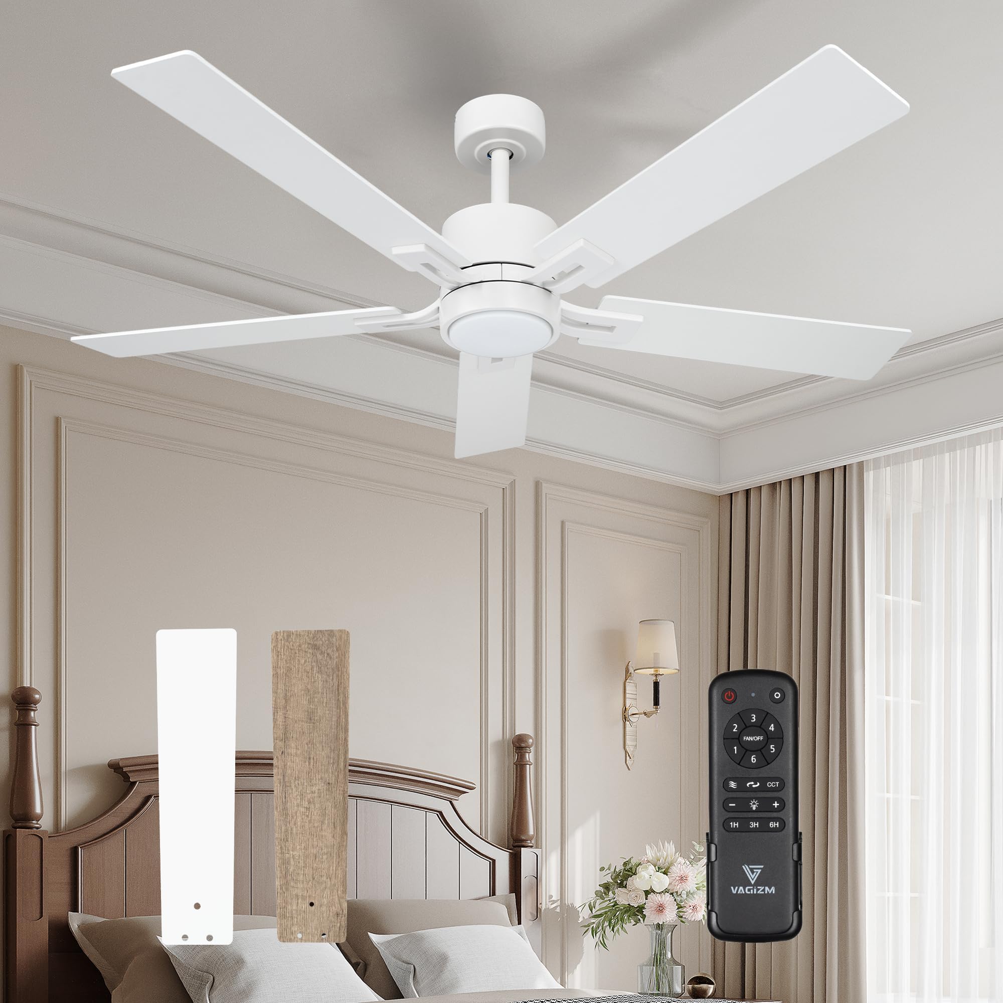 Vagizm Ceiling Fan with Light Remote: 52 inch Modern Bedroom