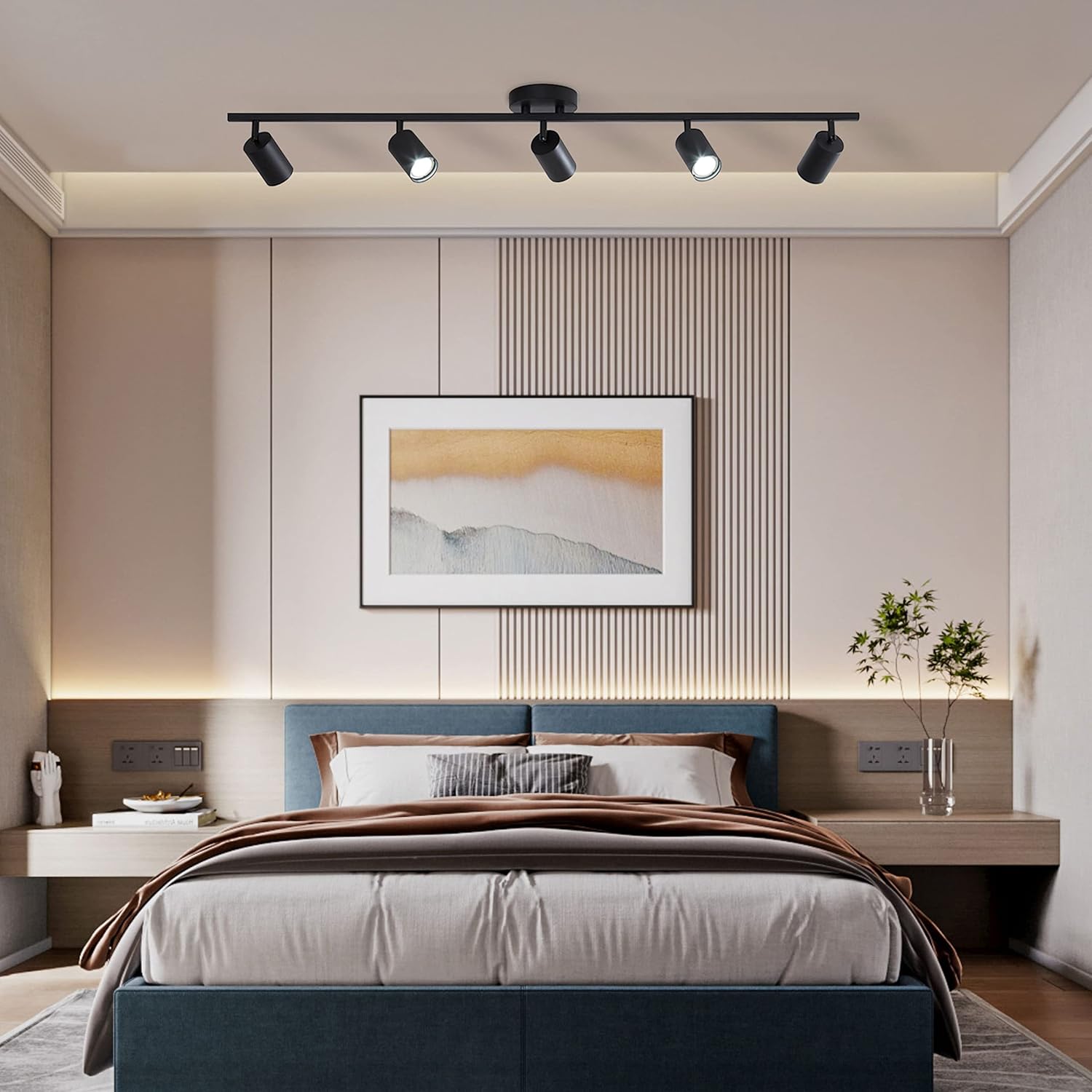 KCO Lighting 5 Light LED Track Lighting Adjustable 5 Way Ceiling Mount Spotlights Matte Black for Kitchen Gallery Dining Room (5-Light)