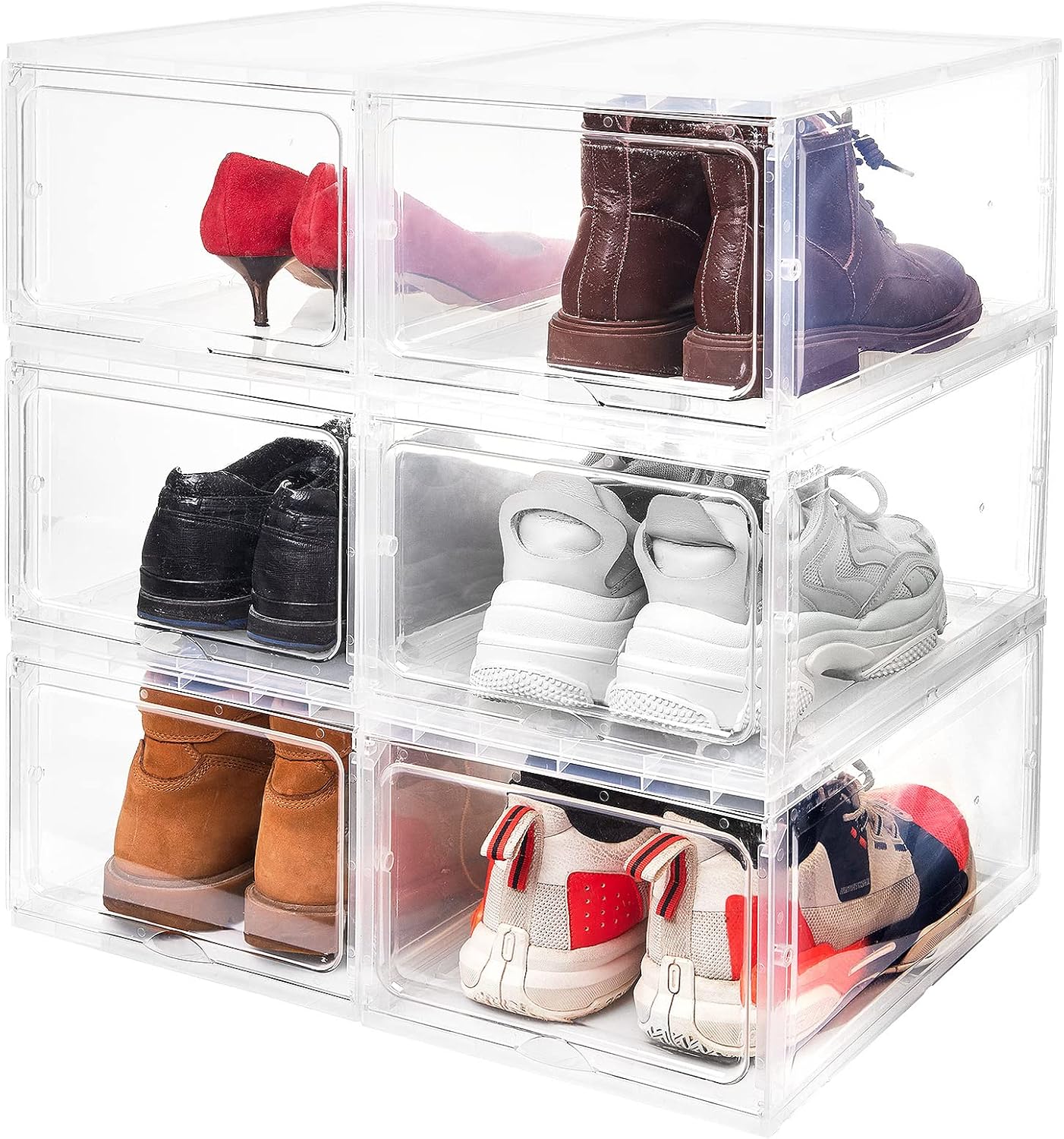 Galifode Clear Plastic Shoe Storage Boxes, Stackable Shoe Organizer Bins for Closet
