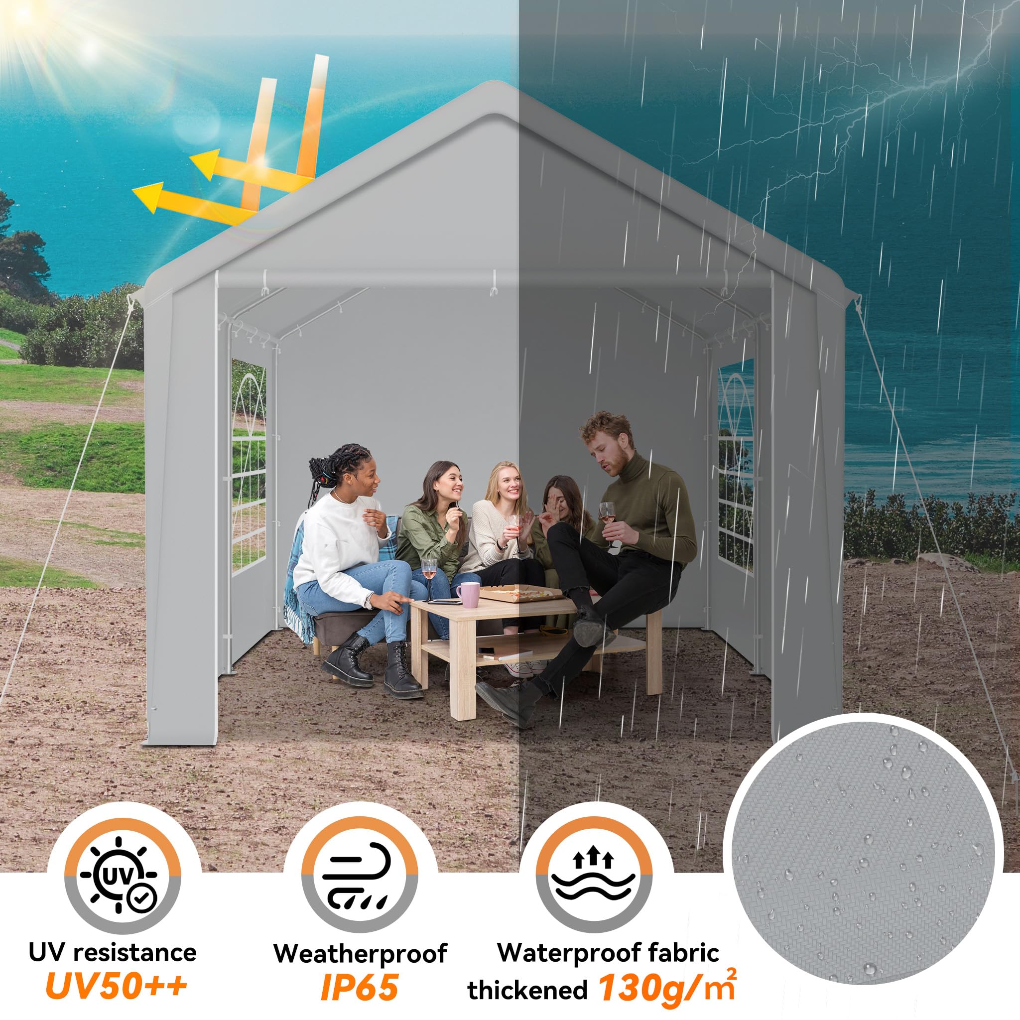 UISEBRT Namiot imprezowy 3 x 4 m, namiot ogrodowy z częściami bocznymi i oknami łukowymi, plandeka PE 170 g/m², wodoszczelna, w pełni ocynkowana rama stalowa, łatwy montaż, namiot biesiadny na imprezę