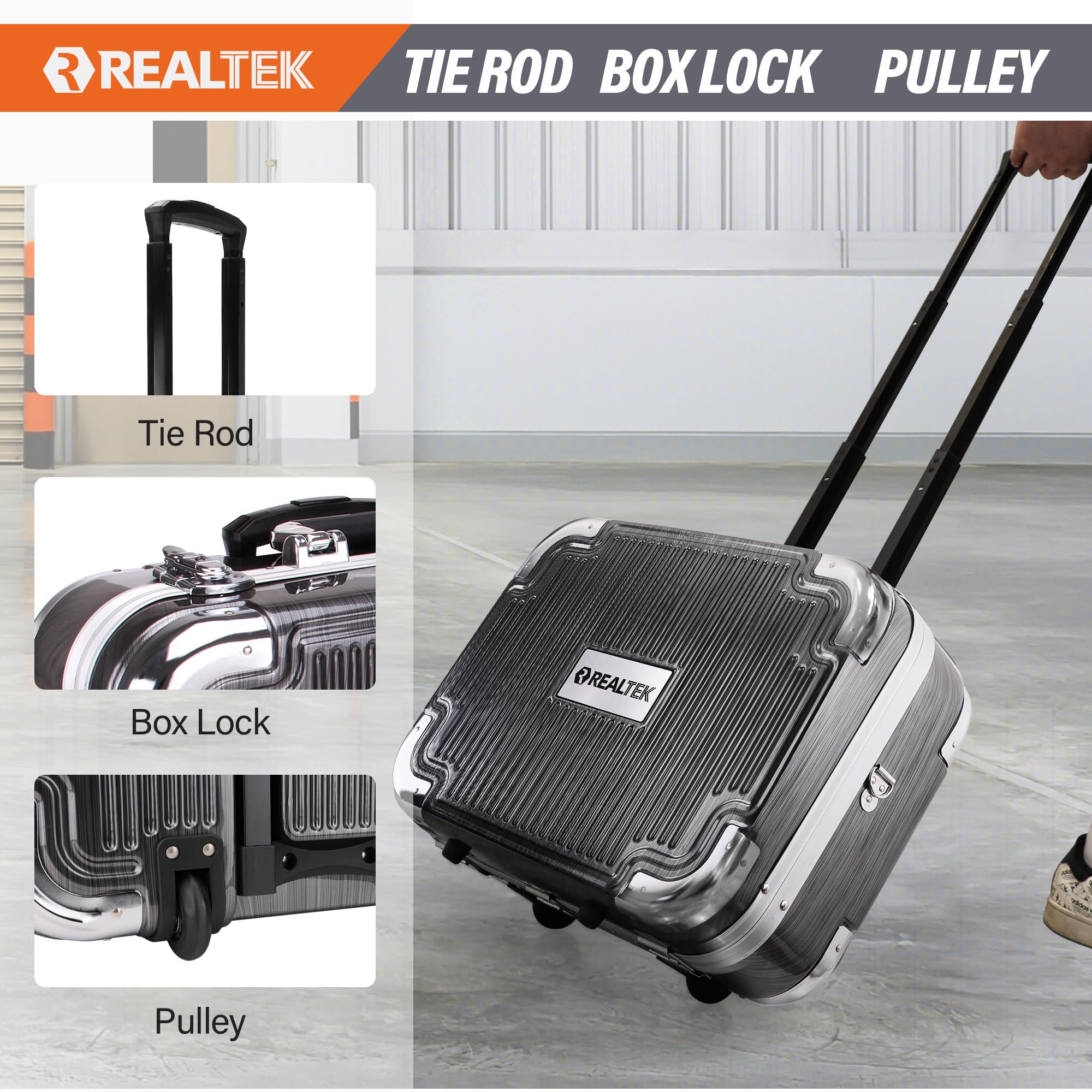 REALTEK Maletín de Herramientas 123 Piezas, Caja de Herramientas Completa, Juego de Herramientas de aluminio con Ruedas, Cromo Vanadio, para Reparaciones Domésticas y Automotrices