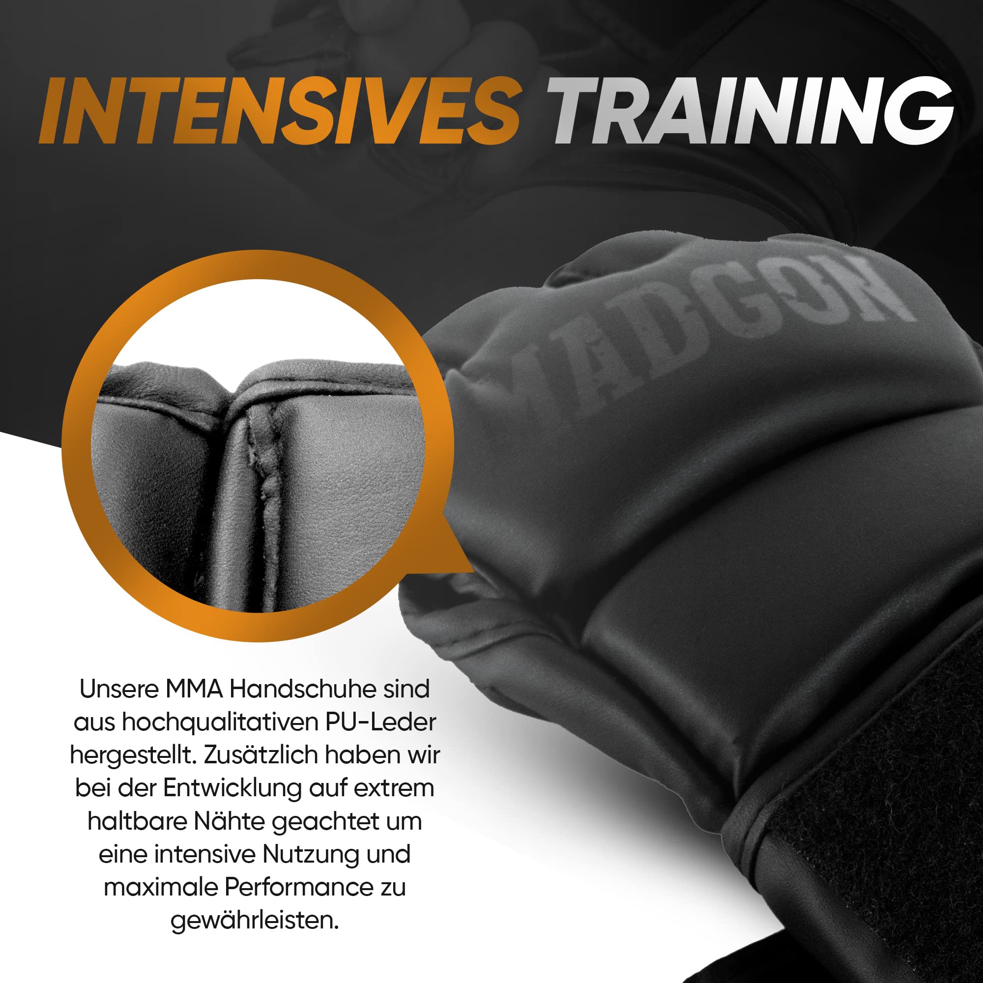 MADGON Premium MMA Handschuhe für Kampfsport, Grappling, Sparring, Krav MAGA, Muay Thai, Boxsack, Pratzen für Männer und Frauen