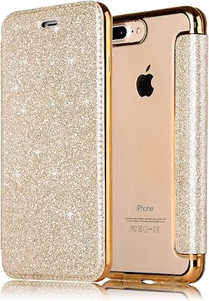 '[5,5] Coque iPhone 7 Plus, iPhone 8 plus paillettes, btduck Luxe Paillettes Bling Coque [Cartes] Coque souple en silicone transparent TPU Flexible Back Cover étui portefeuille Cover Étui Housse étui en cuir pour Téléphone Portable iPhone 7 Plus/8 plus avec compartiment de Carte Pochettes + 1 x noir stylet stylet 7 Plus/8 Plus - Gold
