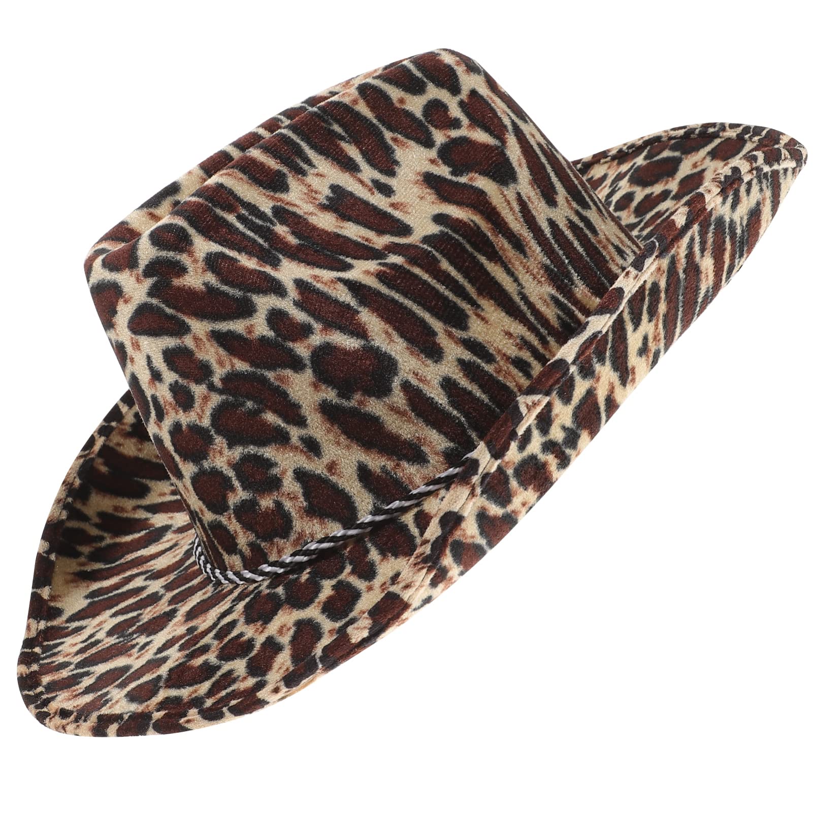 Zerodeko Cappello da cowgirl leopardato per uomo e donna, con motivo leopardato, per carnevale, cosplay e spettacoli teatrali