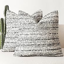 Foindtower Set of 2 Faux Fur Textured Throw Decorative Pillow Covers Square Accent Striped Cushion Sherpa Boho Farmhouse Pillowcase for Couch Sofa Bed Living Room Home Decor 20x20 Inch,Black and White