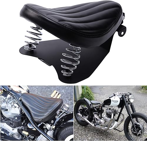 Miniatura 7 de DREAMIZER Motocicleta Solo Asiento Primavera Cuero PU Compatible con Boulevard C50 Shadow Bobber Chopper Cafe Racer Custom - Negro, Línea Vertical