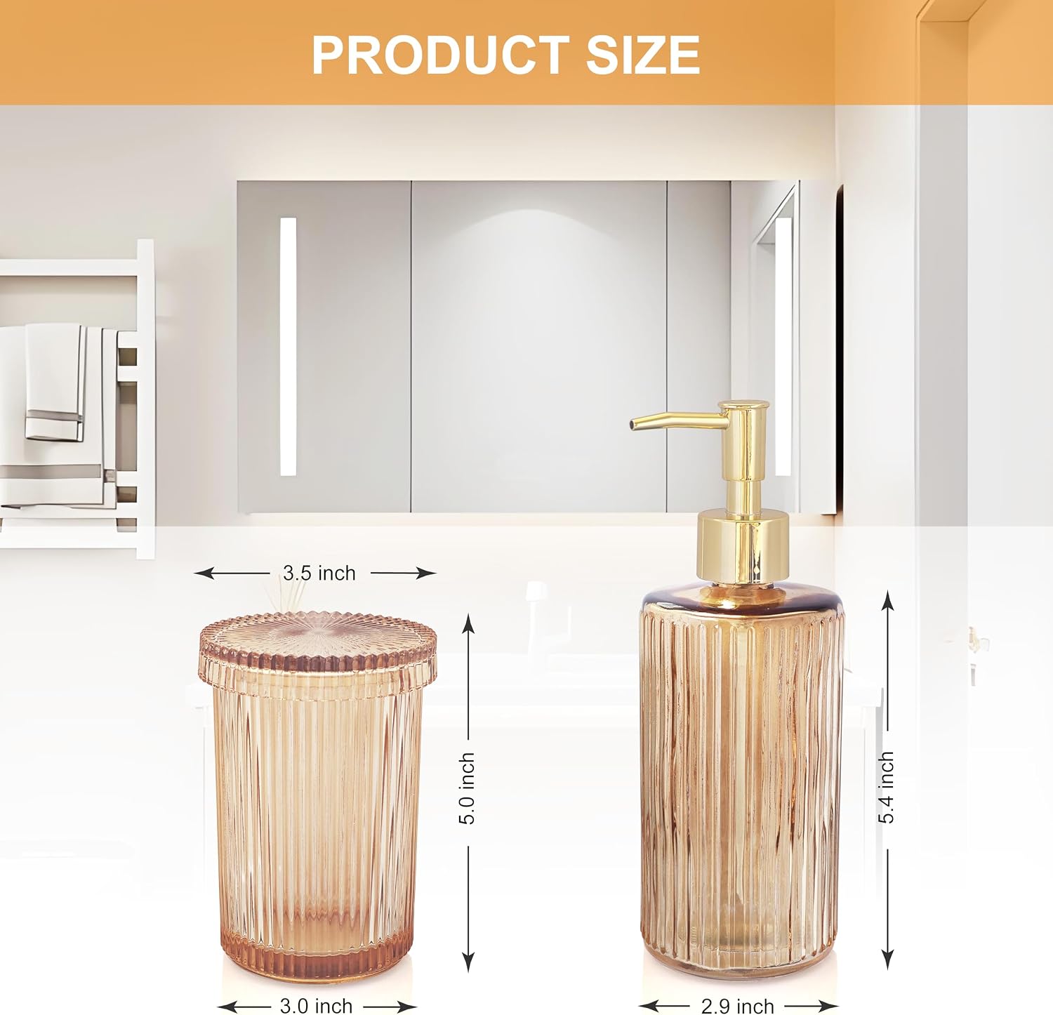 3 Pcs Brown Bathroom Accessories Set, Glass Bathroom Set, Soap Dispenser, Toothbrush Holder, Jewelry Tray, Crystal Modern Bathroom Decor, Housewarming Gift Set