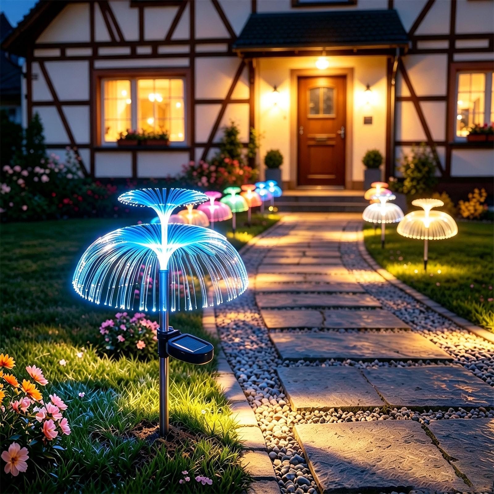 Luz Solar Exterior Jardin, 4 Piezas Luces Solares de medusa IP65 Impermeable Lámparas Solares para Camino Césped lecho de Flores Boda Fiesta