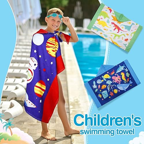Miniatura 6 de 3 toallas grandes con capucha para niños de 30 x 50 pulgadas, toallas de baño con capucha para niños y niñas de 3 a 10 años, suaves y absorbentes,