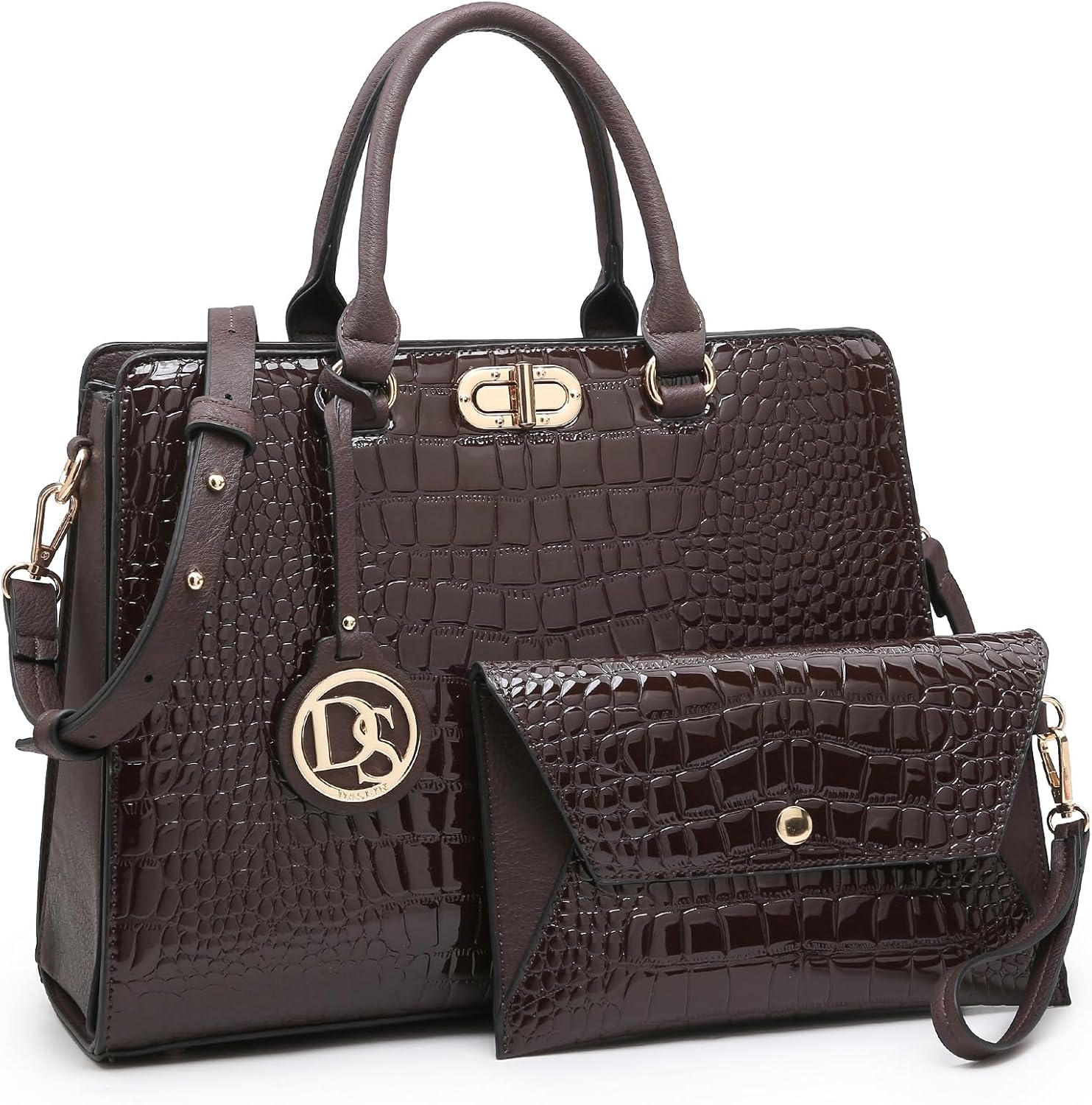 Dasein Women Handbags Fashion Satchel Purses Top Handle Tote Work Bags Shoulder Bags with Matching Clutch 2pcs Set