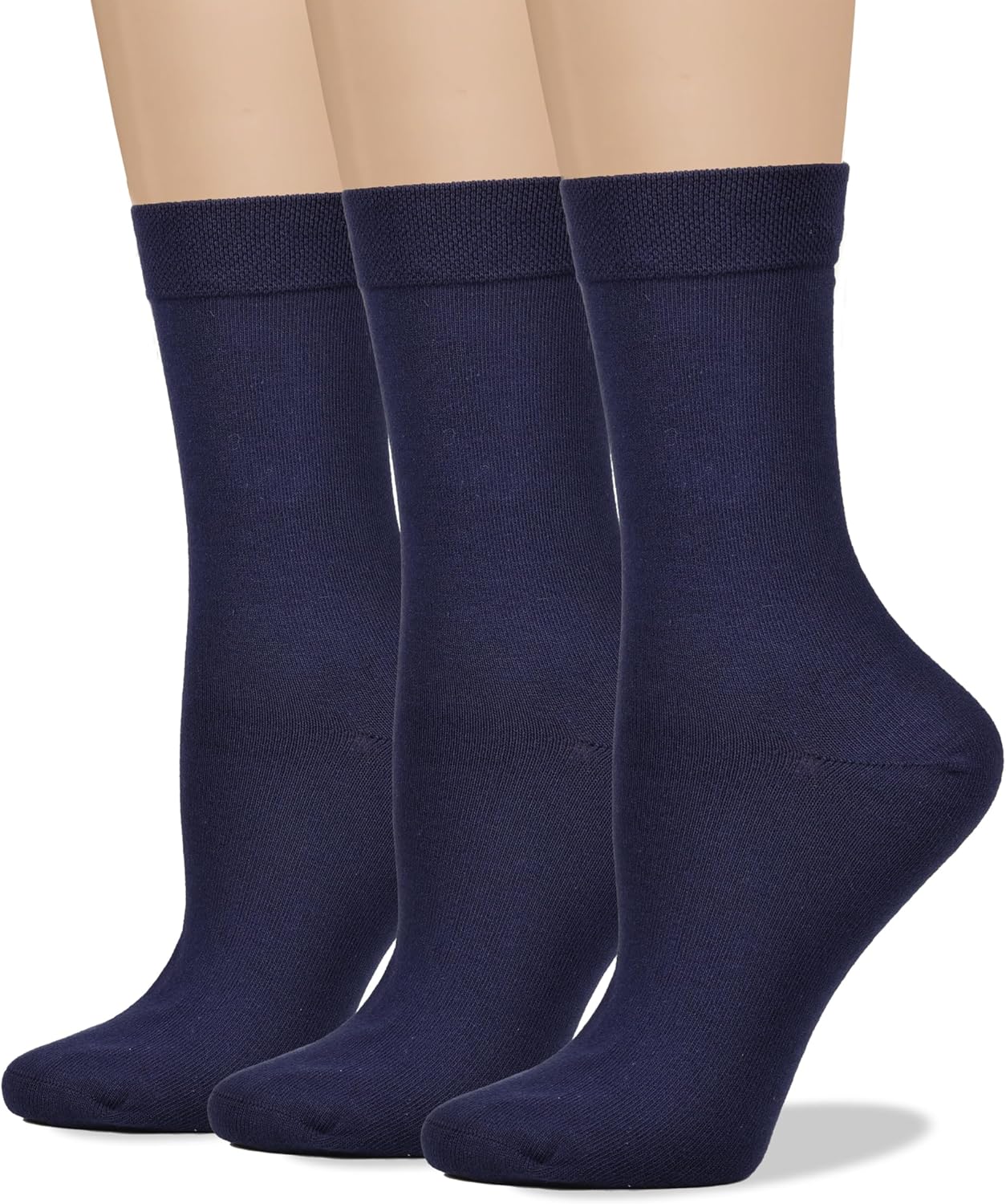 COTTON DAY Women's Soft Combed Cotton Dress Socks Seamless Toe Black White Gray Navy Blue Brown Beige