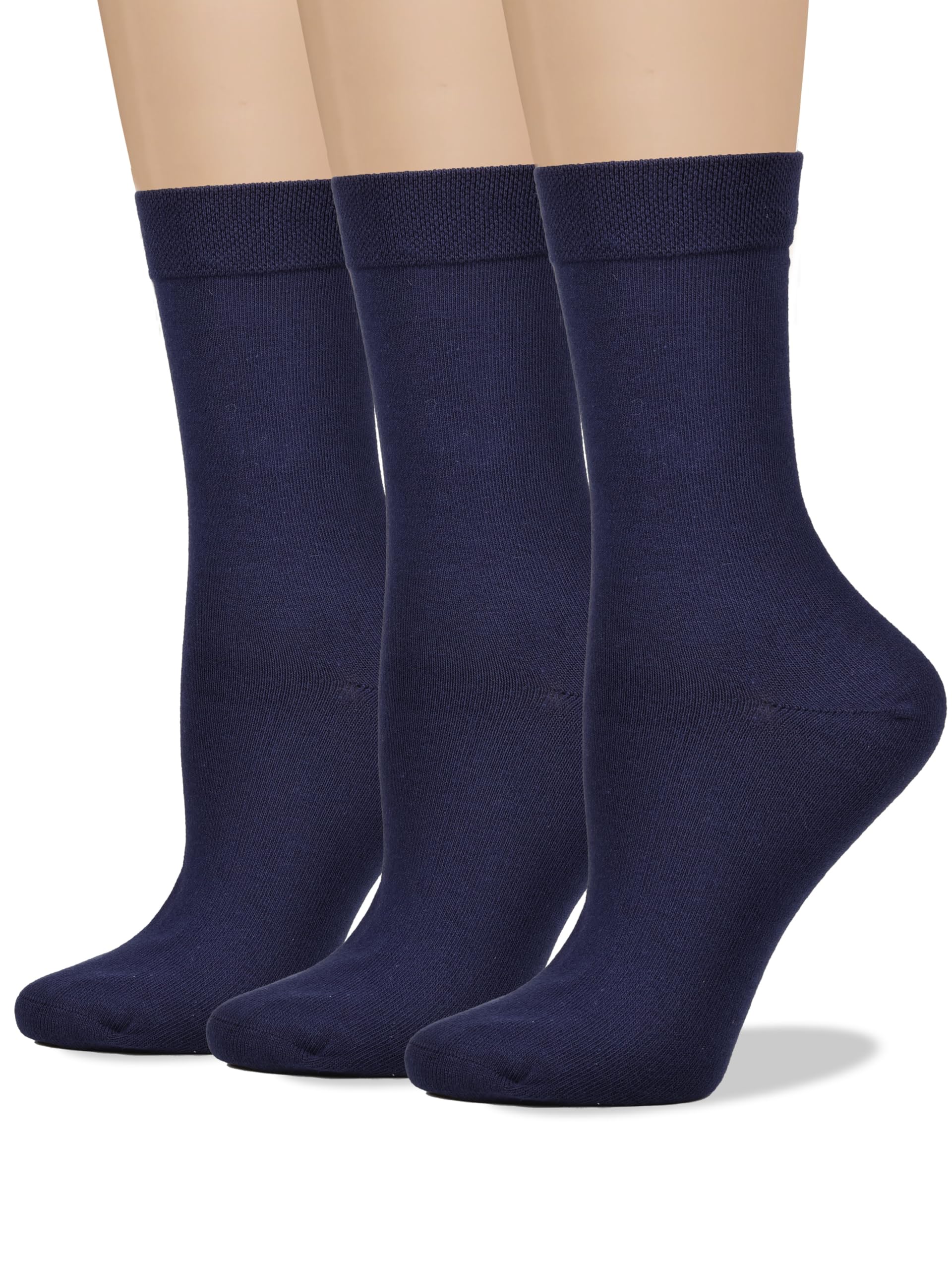 COTTON DAY Women's Soft Combed Cotton Socks Seamless Toe Black White Navy