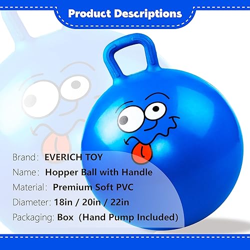 Miniatura 2 de EVERICH TOY Bola de tolva, pelota que rebota con asa, juguetes de salto de 20 pulgadas, juguetes de salto de Hoppity Hop, juguetes para sentarse y