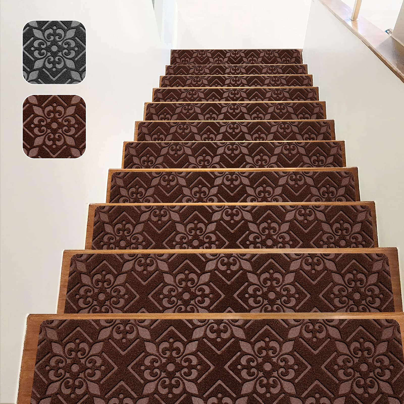 Stair treads Carpet Non Slip for Wooden Steps, Reusable Self Adhesive Rug,Indoor Carpet Safety for Kids Elders and Dogs, 8"x30"(Only 1 in Pack) Brown